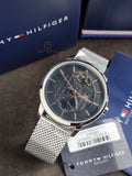 Tommy Hilfiger Hunter Silver Mesh Bracelet Black Dial Quartz Watch for Gents - 1791610