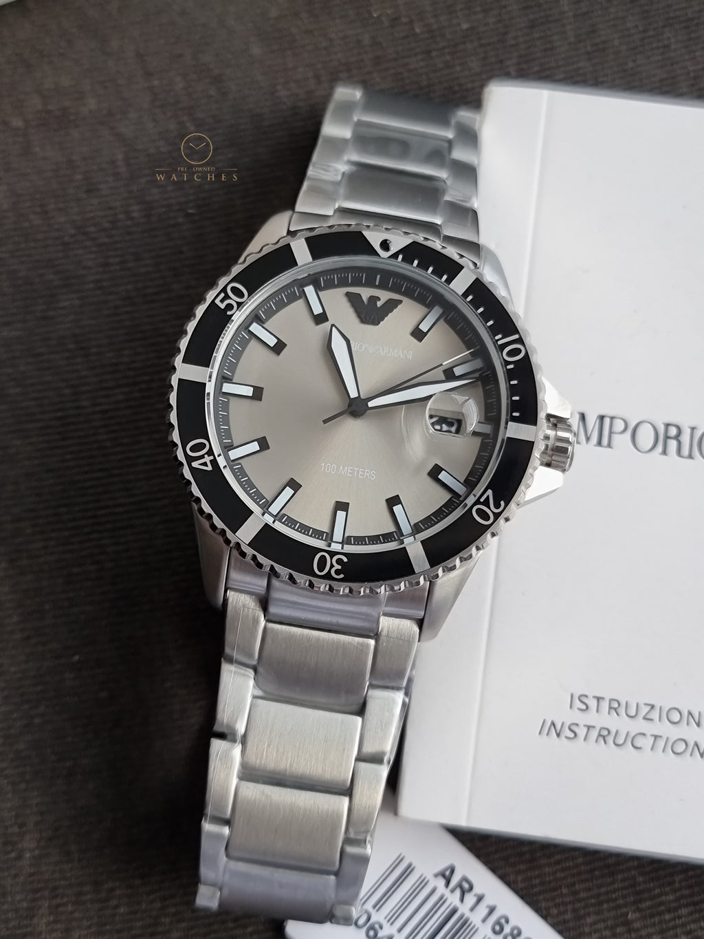 EMPORIO ARMANI World Explorer Silver Stainless Steel Grey 42mm Dial Quartz Watch for Gents - A11683