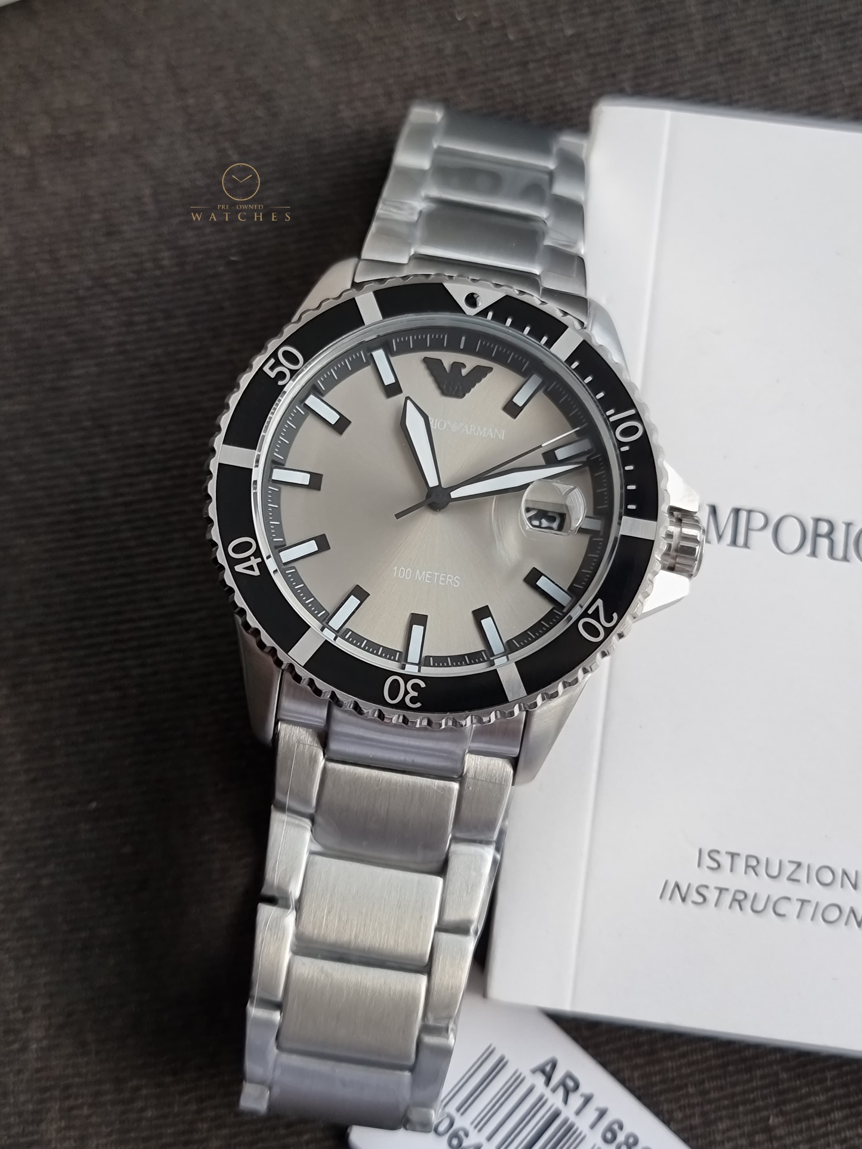 EMPORIO ARMANI World Explorer Silver Stainless Steel Grey 42mm Dial Quartz Watch for Gents - A11683