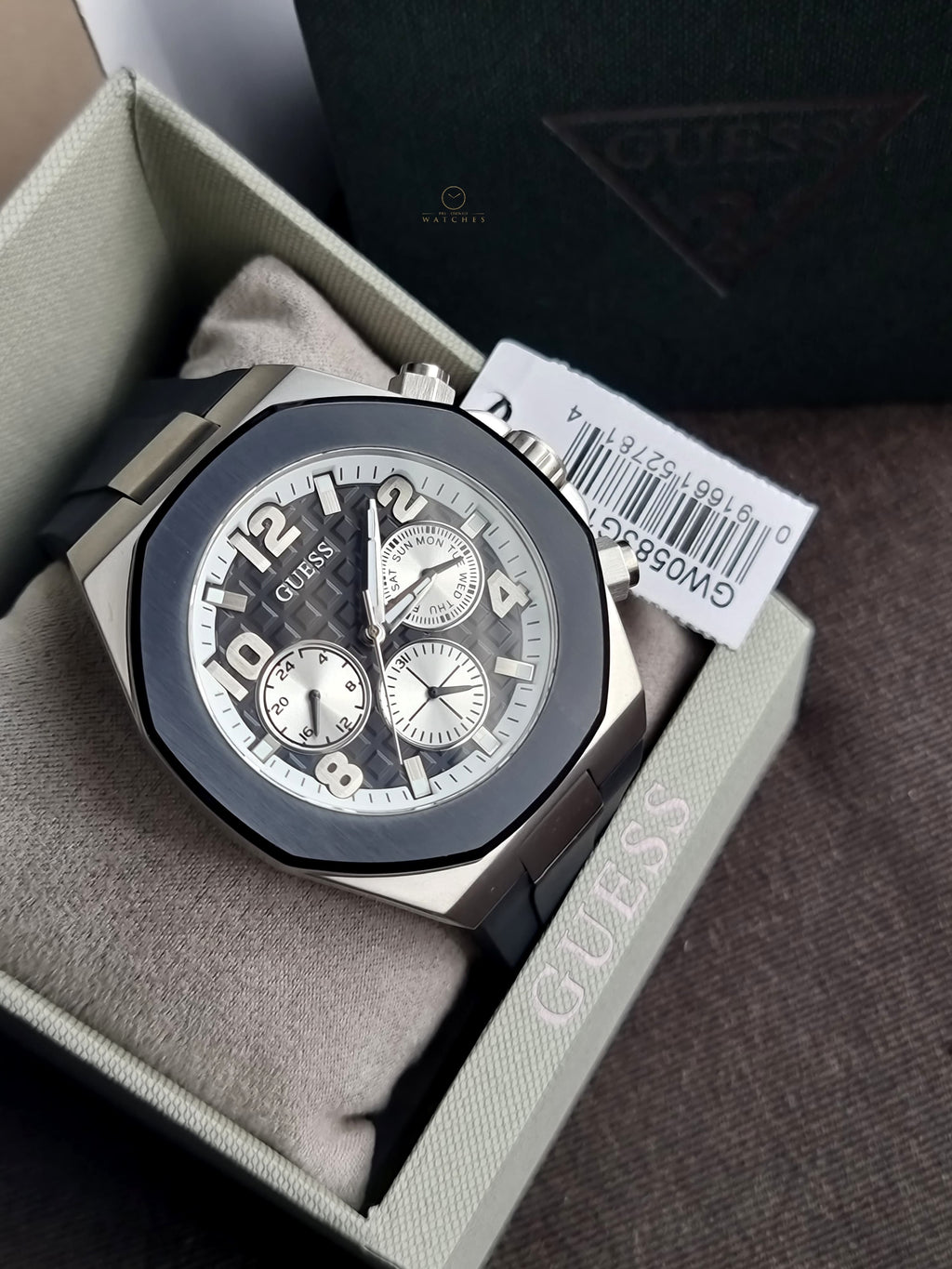 Guess Men’s Quartz Black Silicone Strap Black Dial 46mm Watch GW0583G1