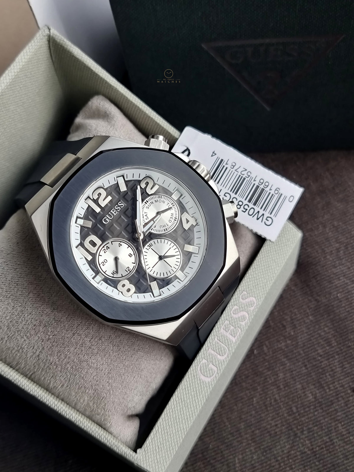 Guess Men’s Quartz Black Silicone Strap Black Dial 46mm Watch GW0583G1