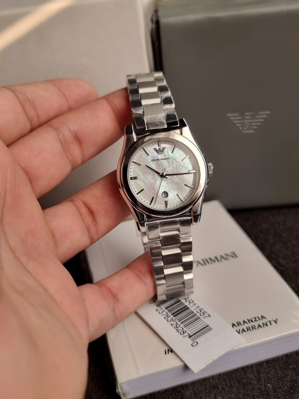 Emporio Armani Women’s Quartz Silver Stainless Steel Mother Of Pearl Dial 32mm Watch AR11557