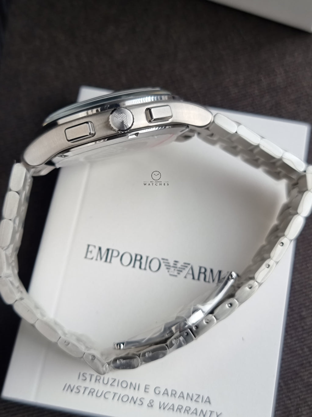 Emporio Armani Silver Stainless Steel Black 42mm Dial Chronograph Quartz Watch for Gents -  AR11691
(Without Tag)