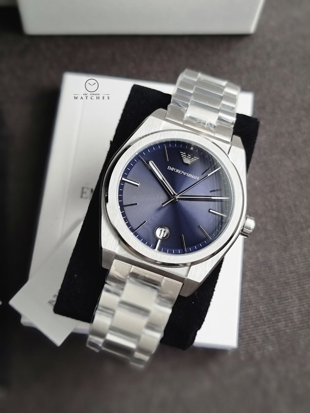 Emporio Armani Federico Silver Stainless Steel Blue Dial 41mm Quartz Watch for Gents - AR11620