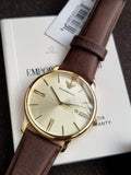 Emporio Armani Brown Leather Strap Gold 42mm Dial Quartz Watch for Gents - AR11610
