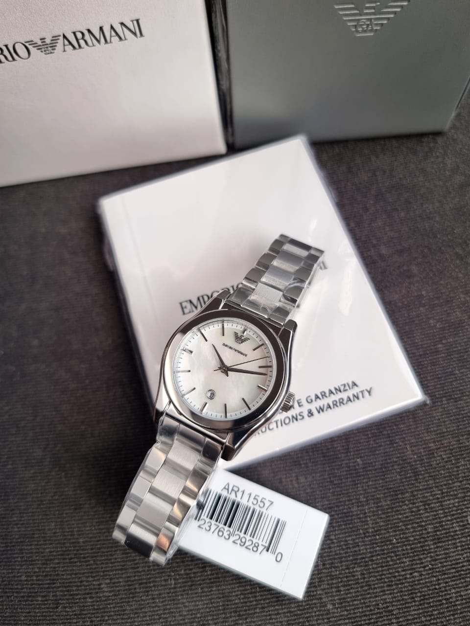 Emporio Armani Women’s Quartz Silver Stainless Steel Mother Of Pearl Dial 32mm Watch AR11557