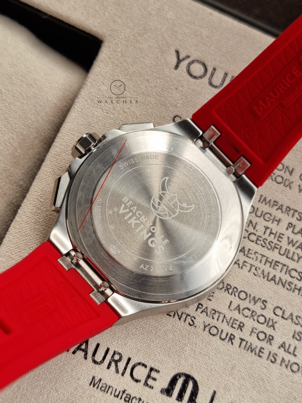 Maurice Lacroix Aikon Beach Volley Vikings Limited Edition Red Dial Red Rubber Strap Watch for Men - AI1018-SS001-530-6