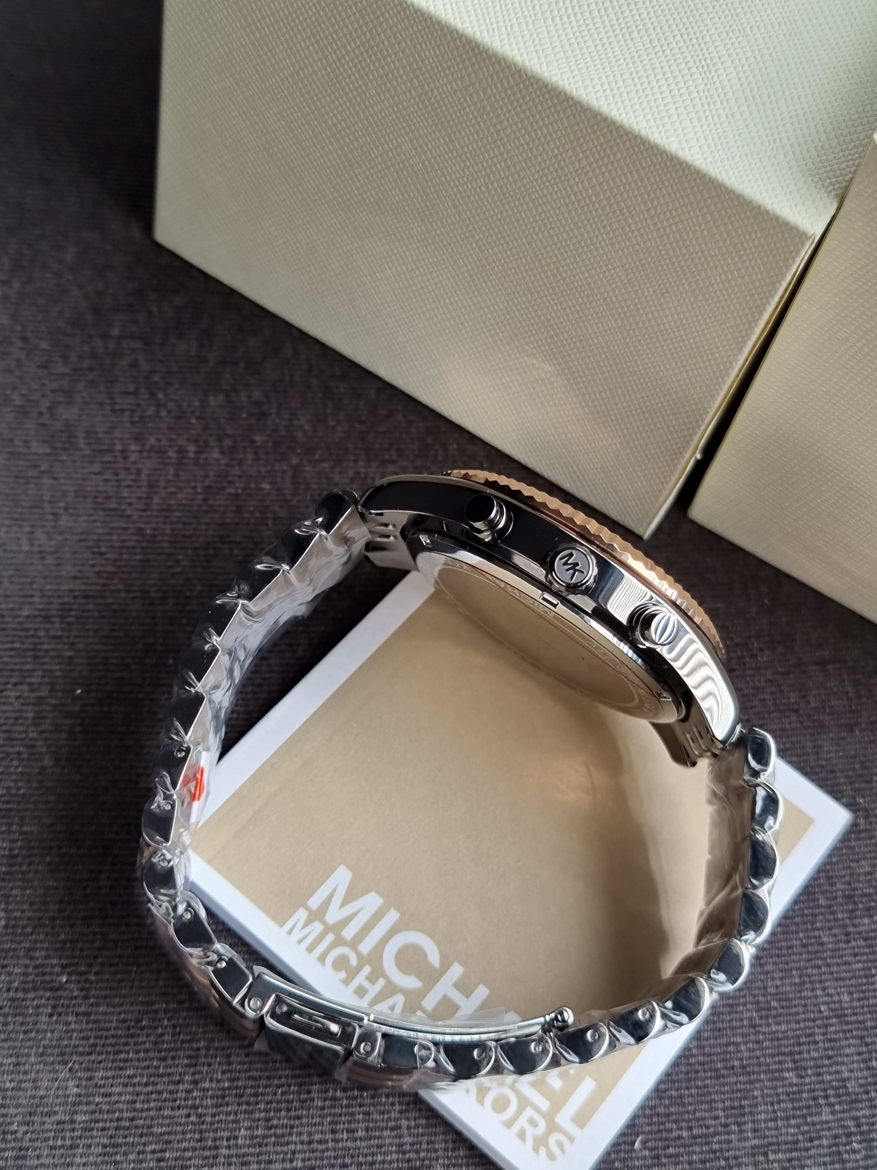 Michael Kors Lexington Two-tone Stainless Steel Black Dial Chronograph Quartz Watch for Gents - MK8561(without Tag)