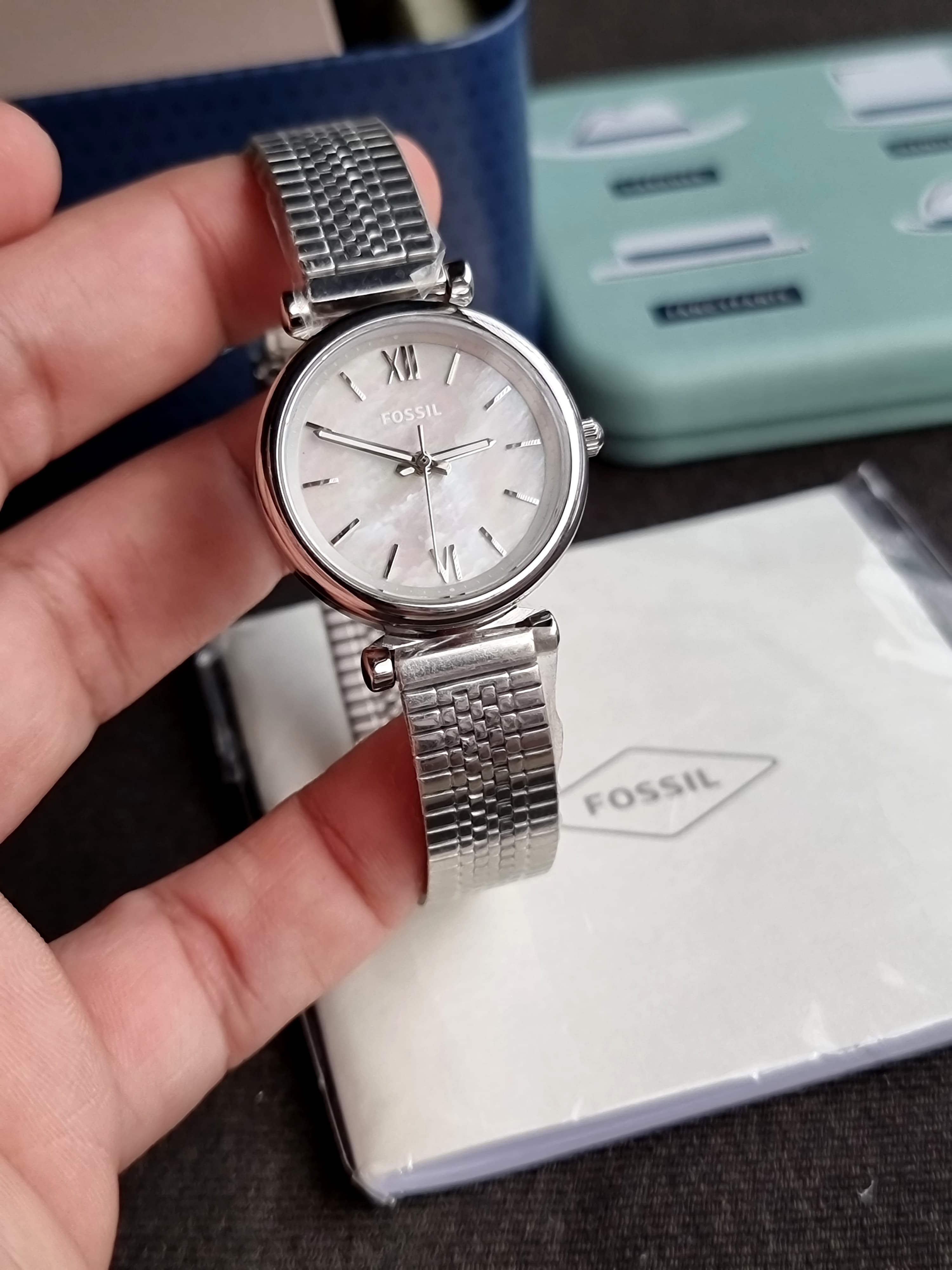 Fossil Carlie Silver Stainless Steel Silver Dial Quartz Watch for Ladies - ES4695