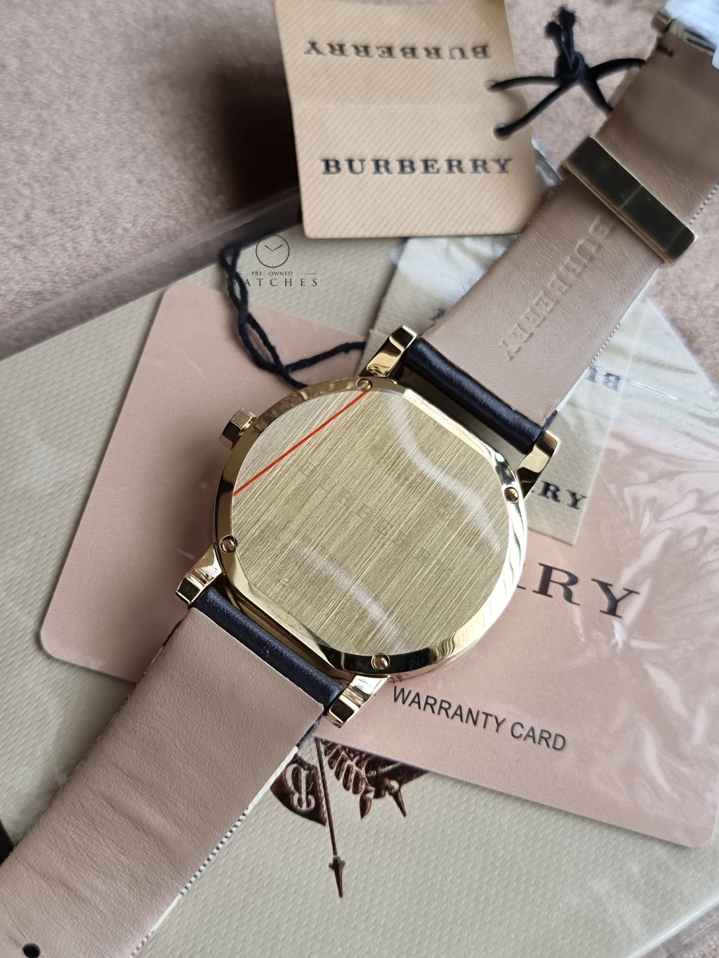 Burberry Men’s Swiss Made Quartz Black Check Stamped Leather Strap Gold Dial 38mm Watch BU9032