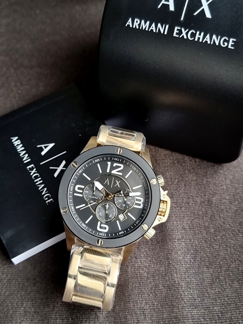 Armani Exchange Men’s Chronograph Quartz Gold Stainless Steel Black Dial 48mm Watch AX1511