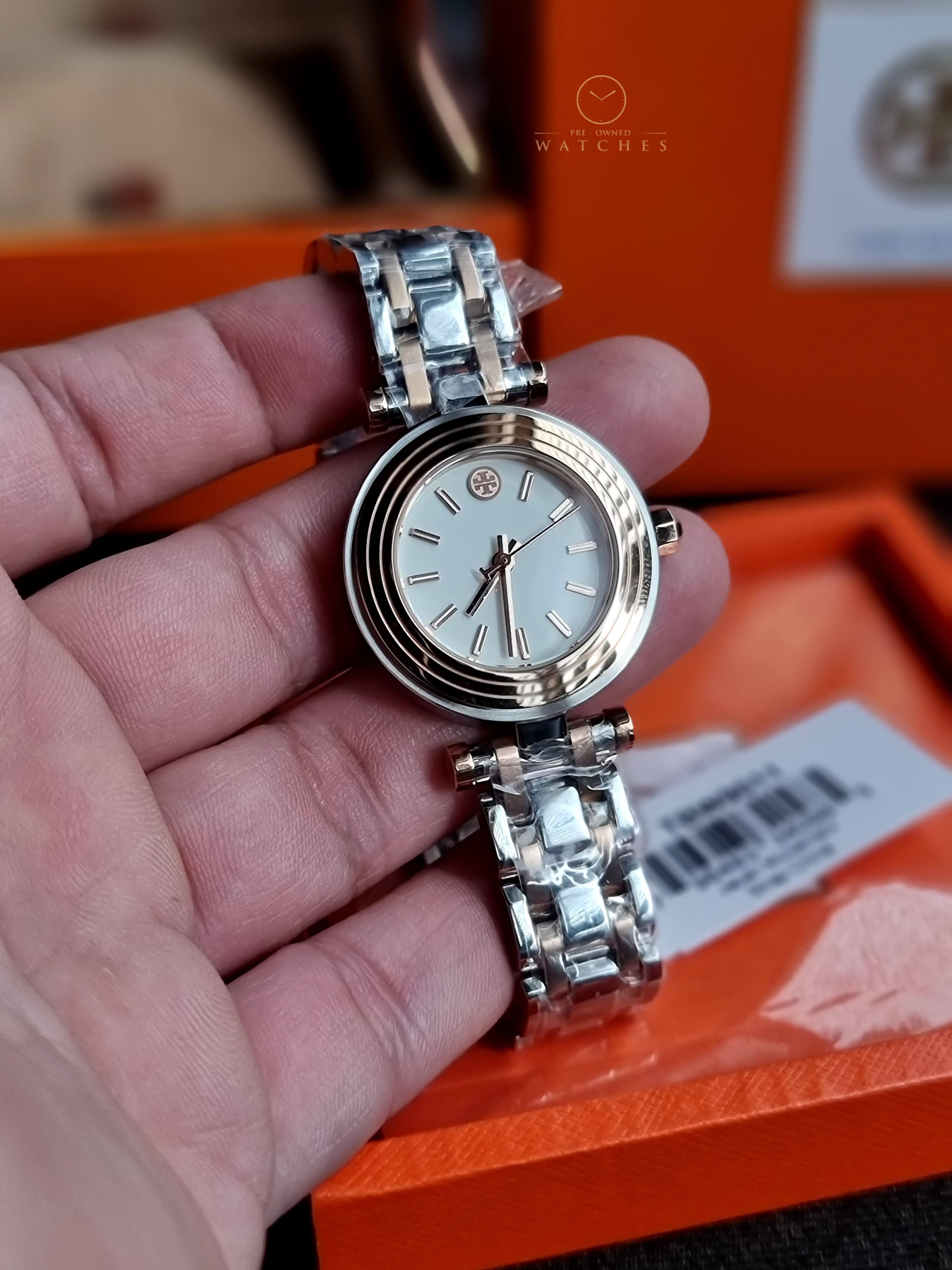 Tory Burch classic t watch two tone rose gold silver women's watch tbw9011