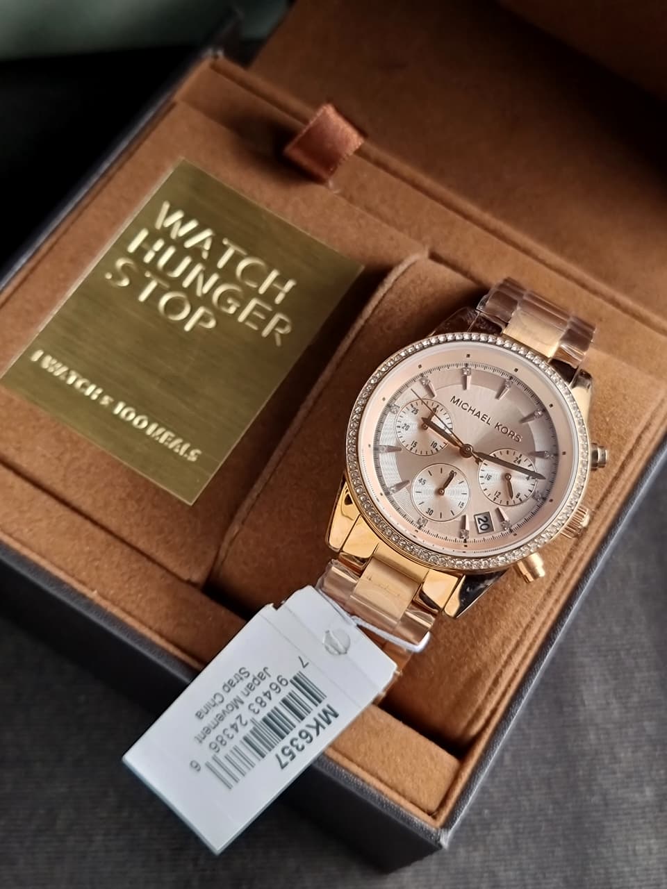 Michael Kors Ritz Chronograph Rose Gold Dial Stainless Steel Chain Women’s Watch MK6357