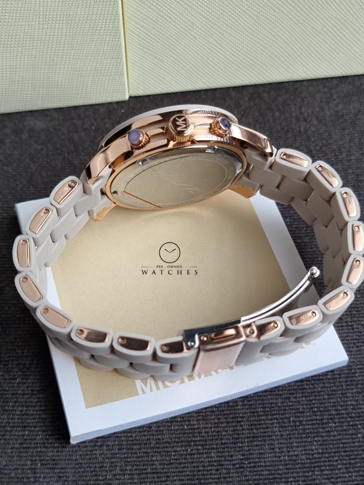 Michael Kors Runway Chronograph 38mm Rose Gold-Tone Mk7386 Stainless Steel and white Silicone Watch