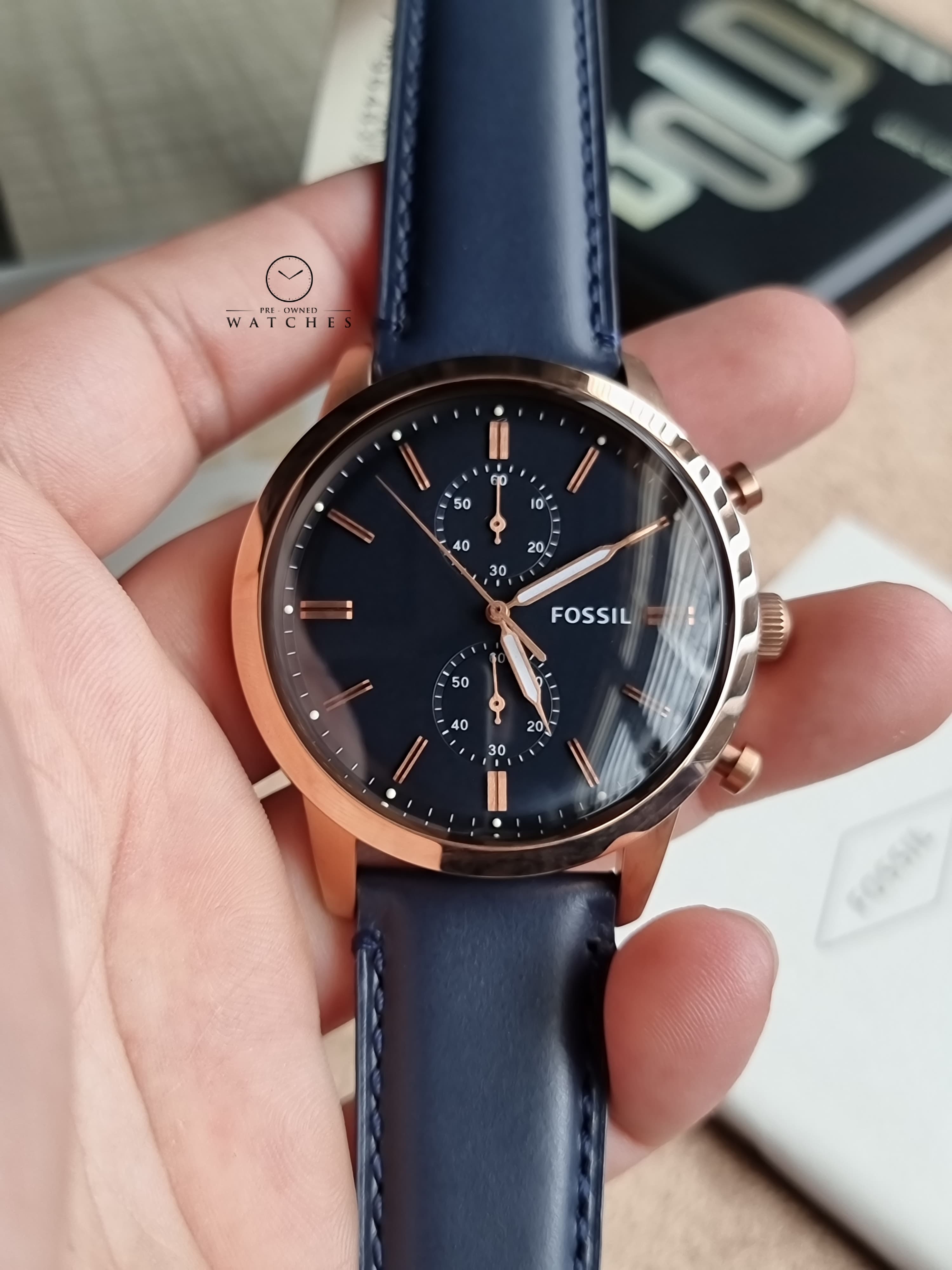 Fossil Townsman Blue Leather Strap Blue Dial Chronograph Quartz Watch for Gents - FS5436