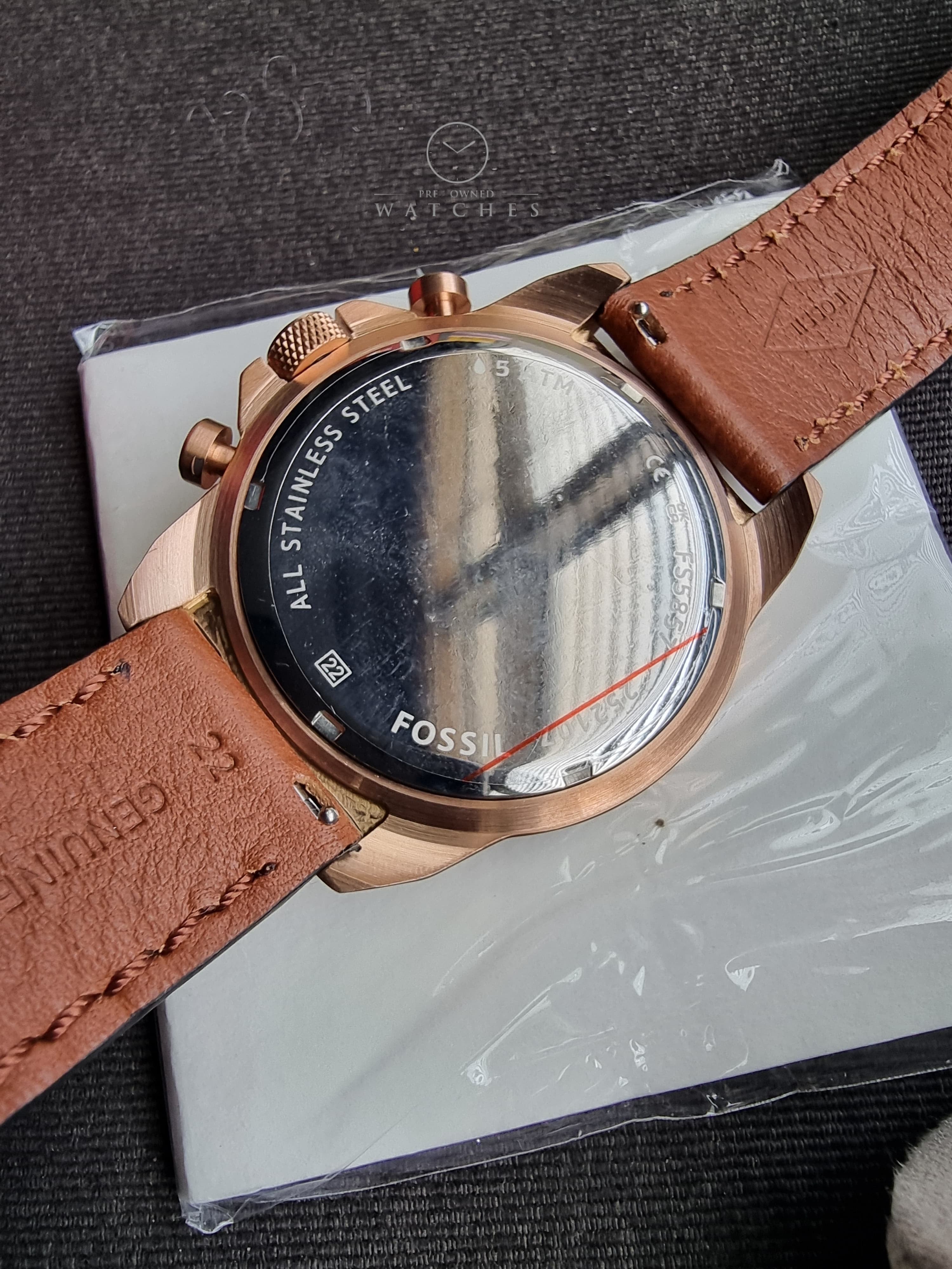 Fossil Bronson Brown Leather Strap Brown Dial Chronograph Quartz Watch for Gents - FS5857
