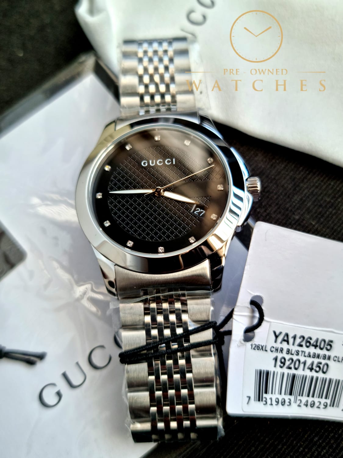Gucci Men’s Swiss Made Quartz Stainless Steel Black Dial 38mm Watch YA126405