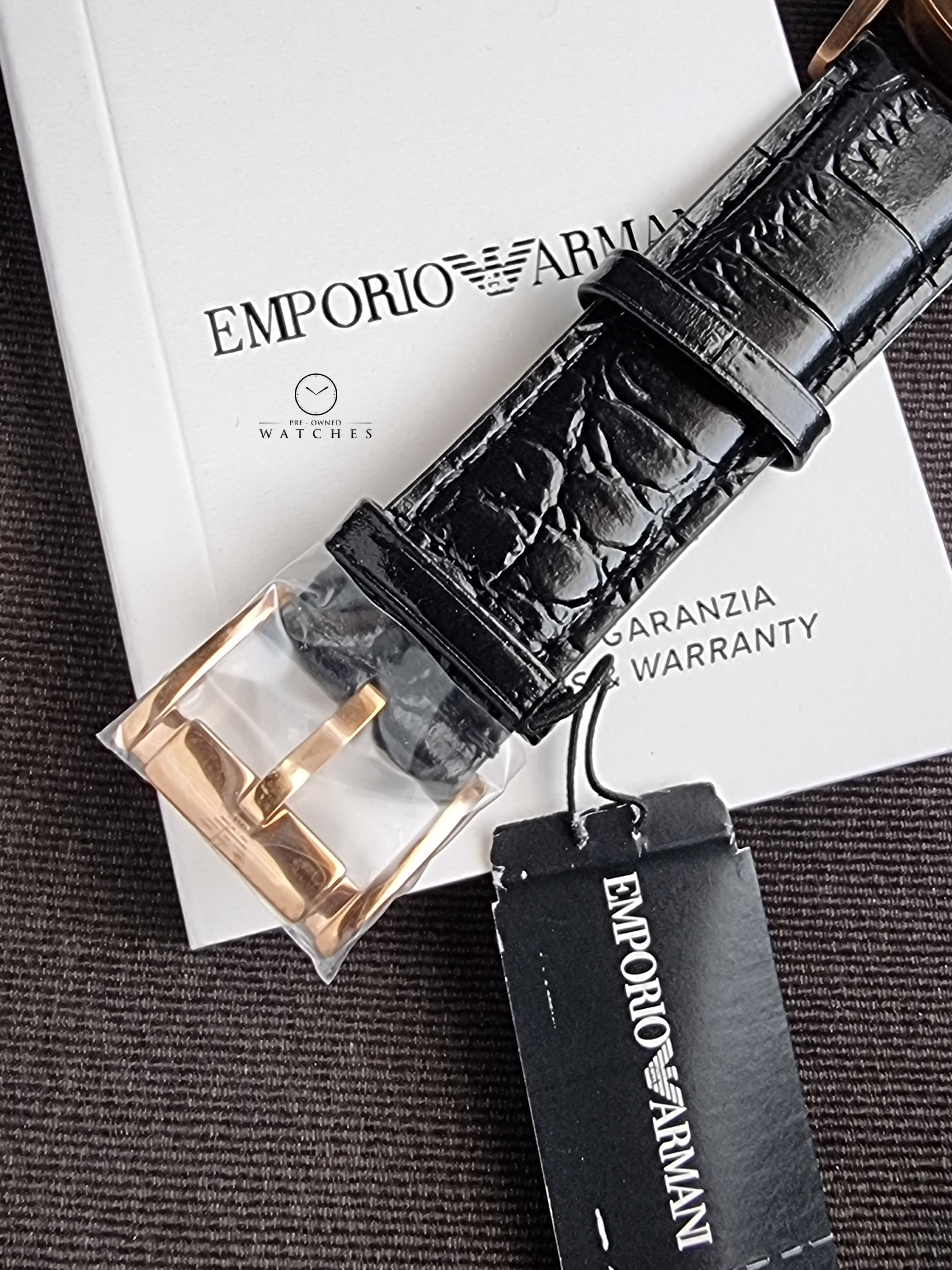 Emporio Armani Renato Quartz Black 43mm Dial Black Leather Strap Watch For Men - AR2425
