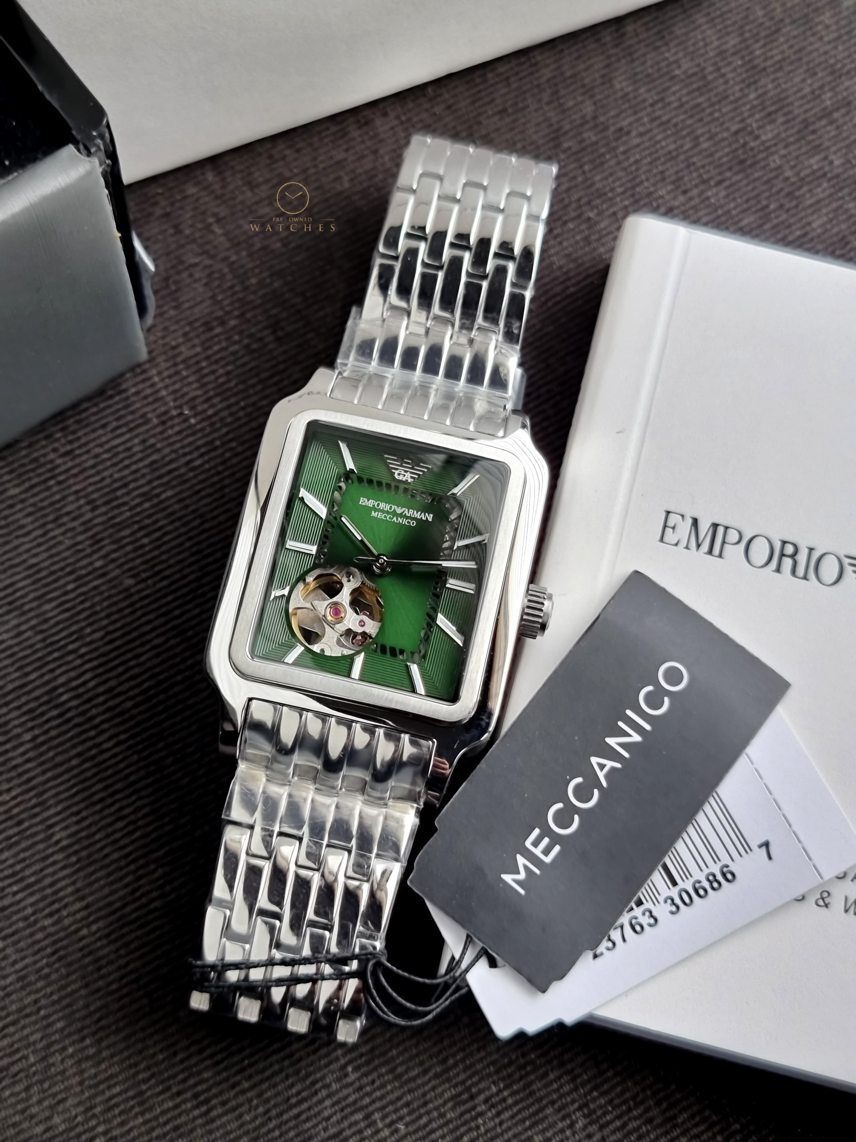 Emporio Armani Meccanico Automatic Green 32×48mm Dial Silver Watch For Men - AR60067