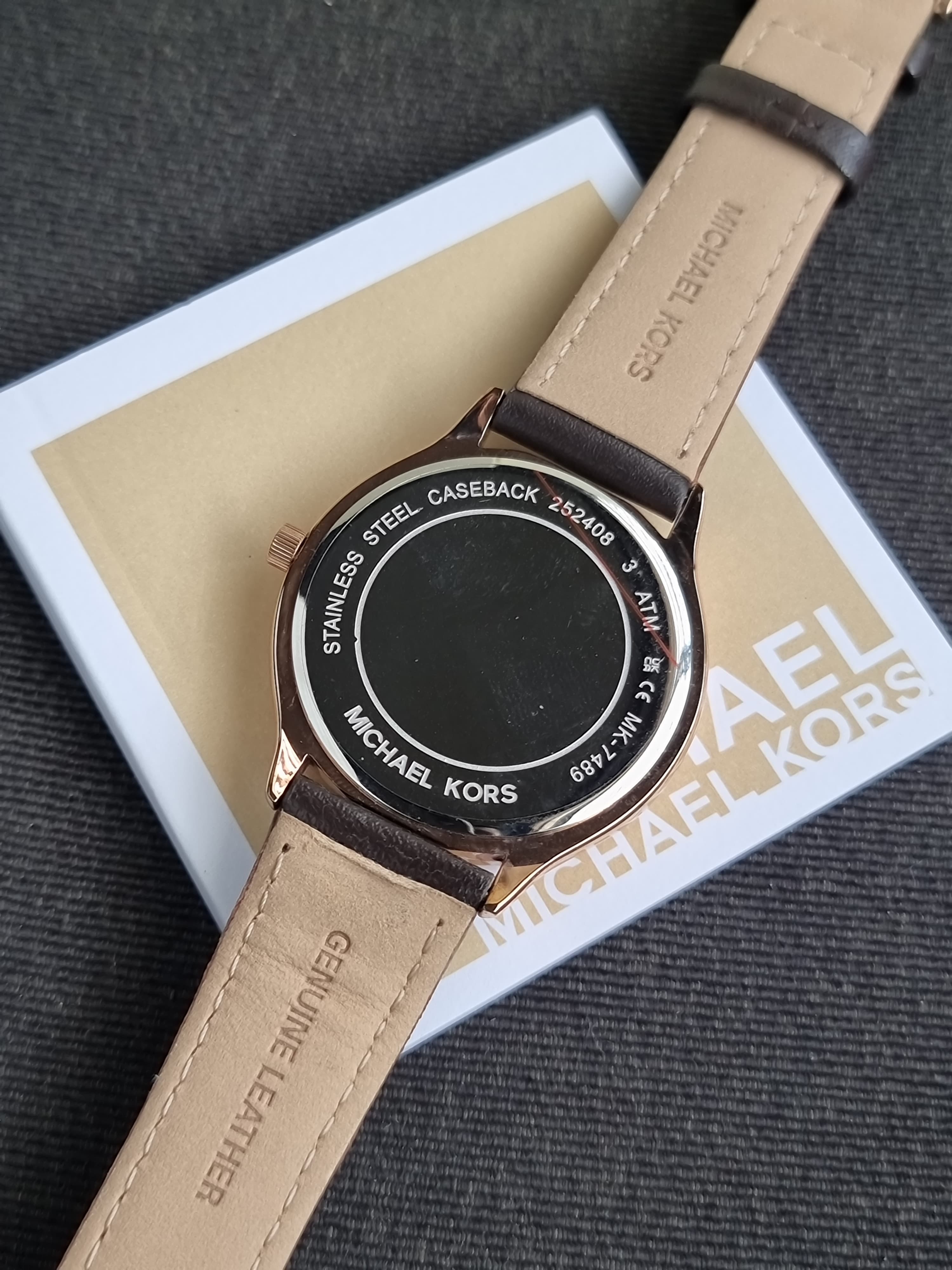 Michael Kors Slim Runway Three-Hand Mk7489 Chocolate Leather 38mm Dial Women’s Watch