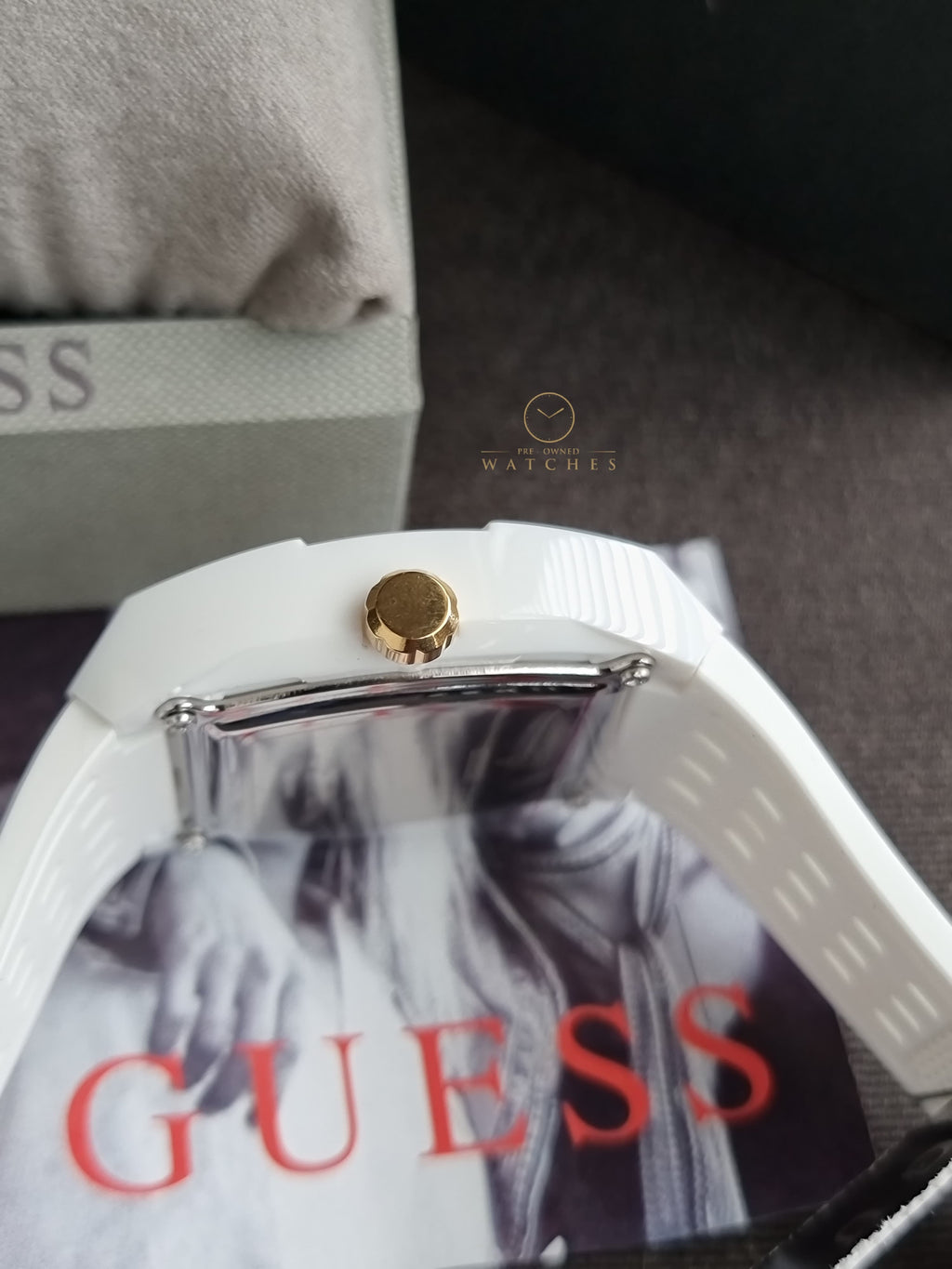 Guess Phoenix Analog Gold Dial White Silicone Strap Watch For Men 42mm - GW0499G5