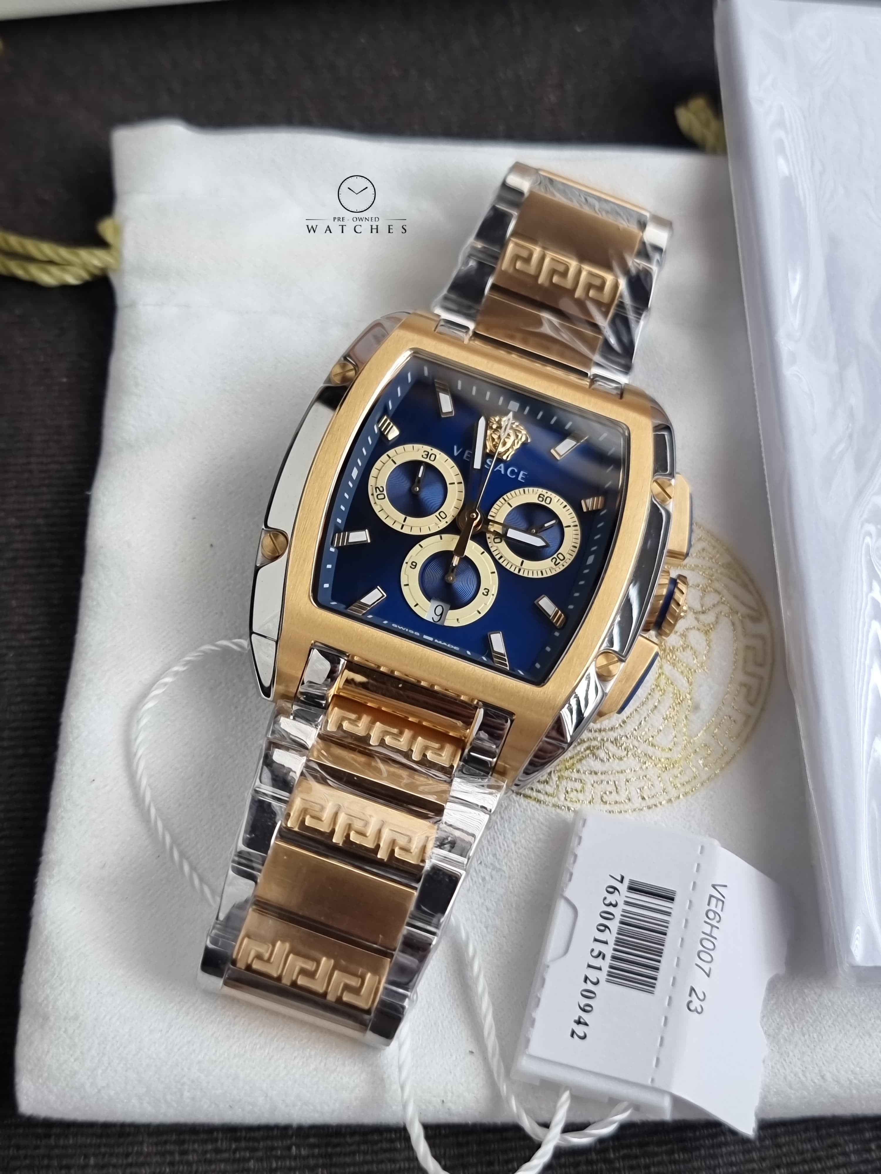 Versace Men’s Quartz Swiss Made Two-Tone Stainless Steel Blue Dial 42mm Watch VE6H00723