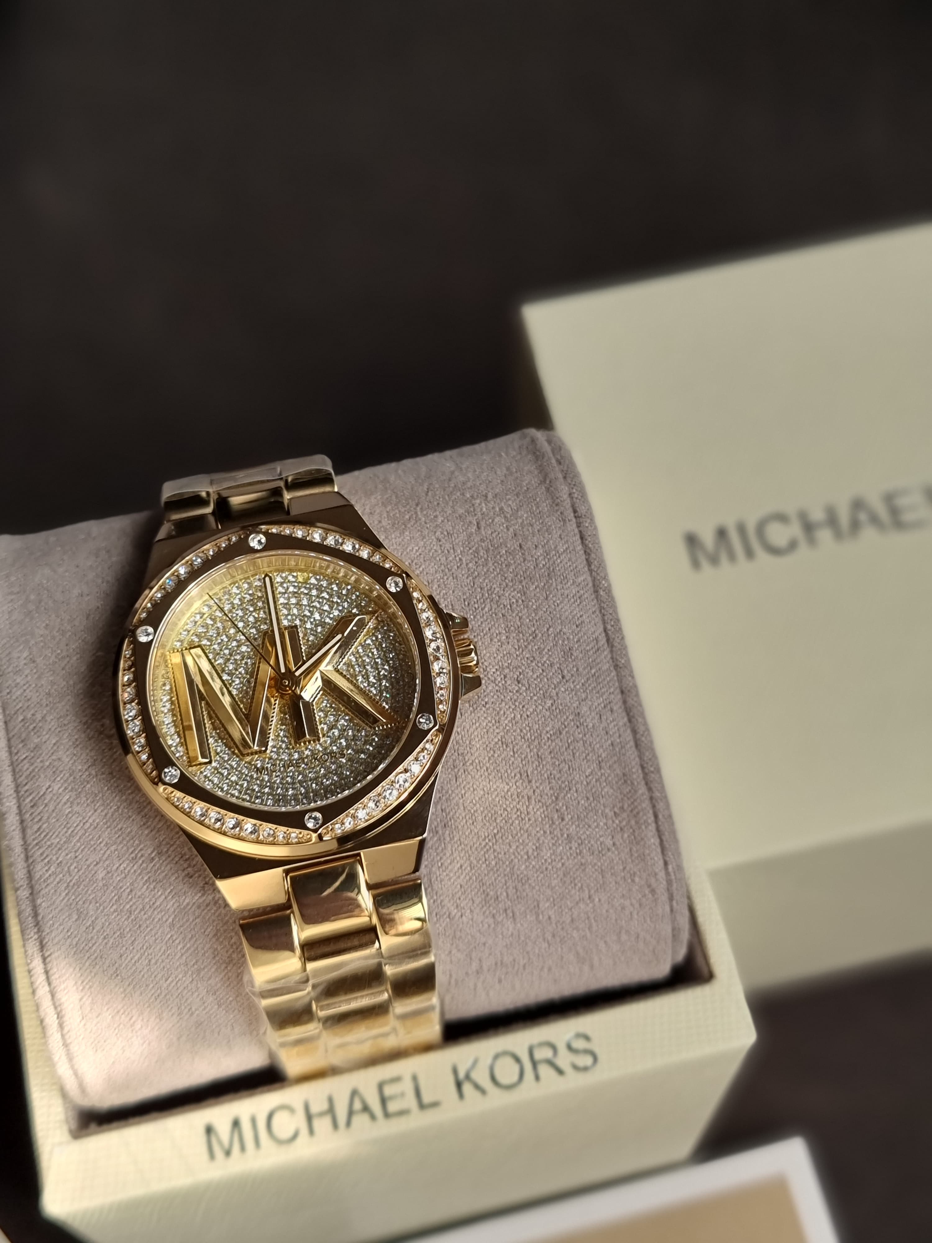 Michael Kors Lennox Gold Stainless Steel Gold Dial Quartz Watch for Ladies - MK7229