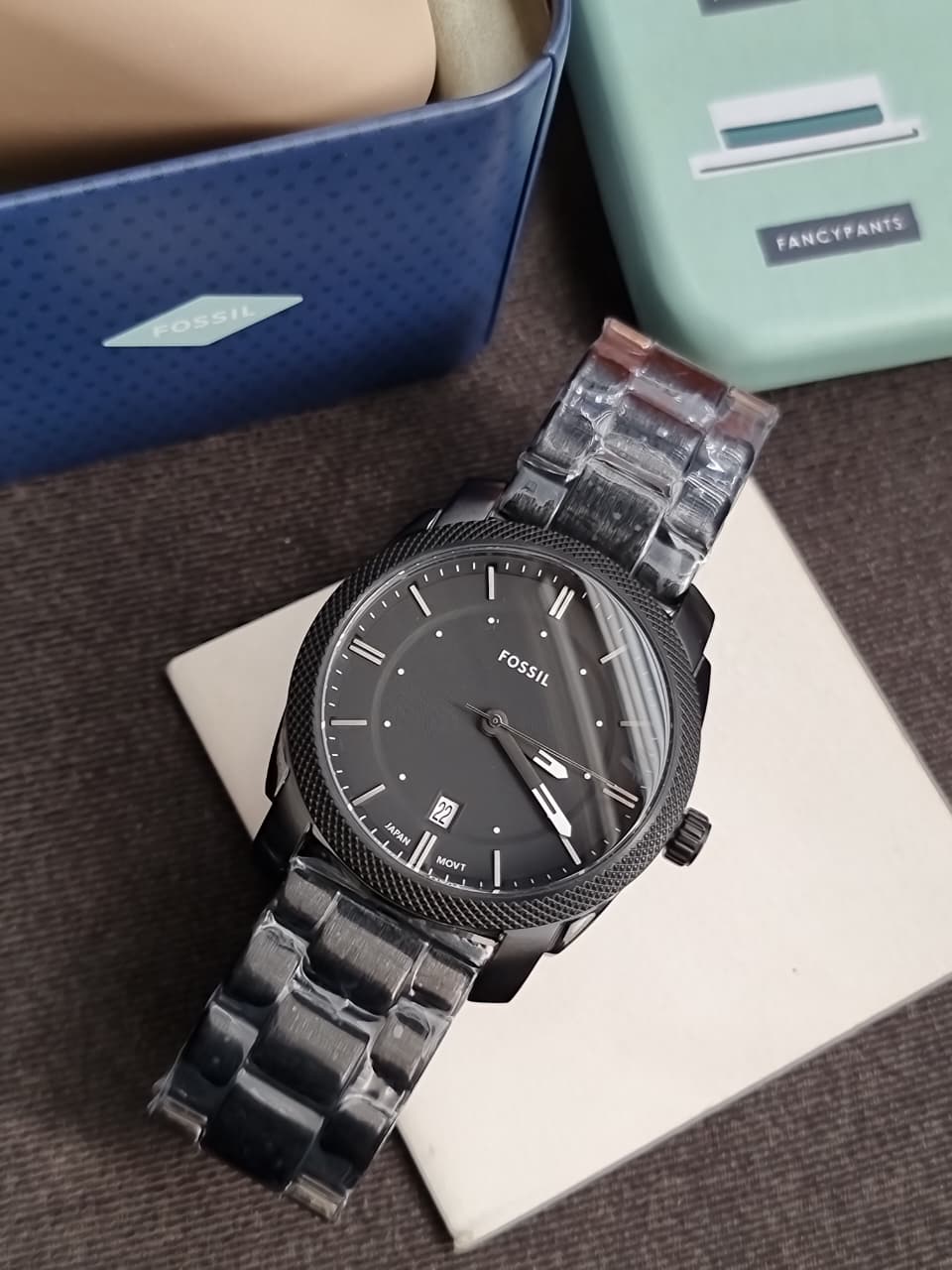 Fossil Machine Black Stainless Steel Black Dial Quartz Watch for Gents - FS4775