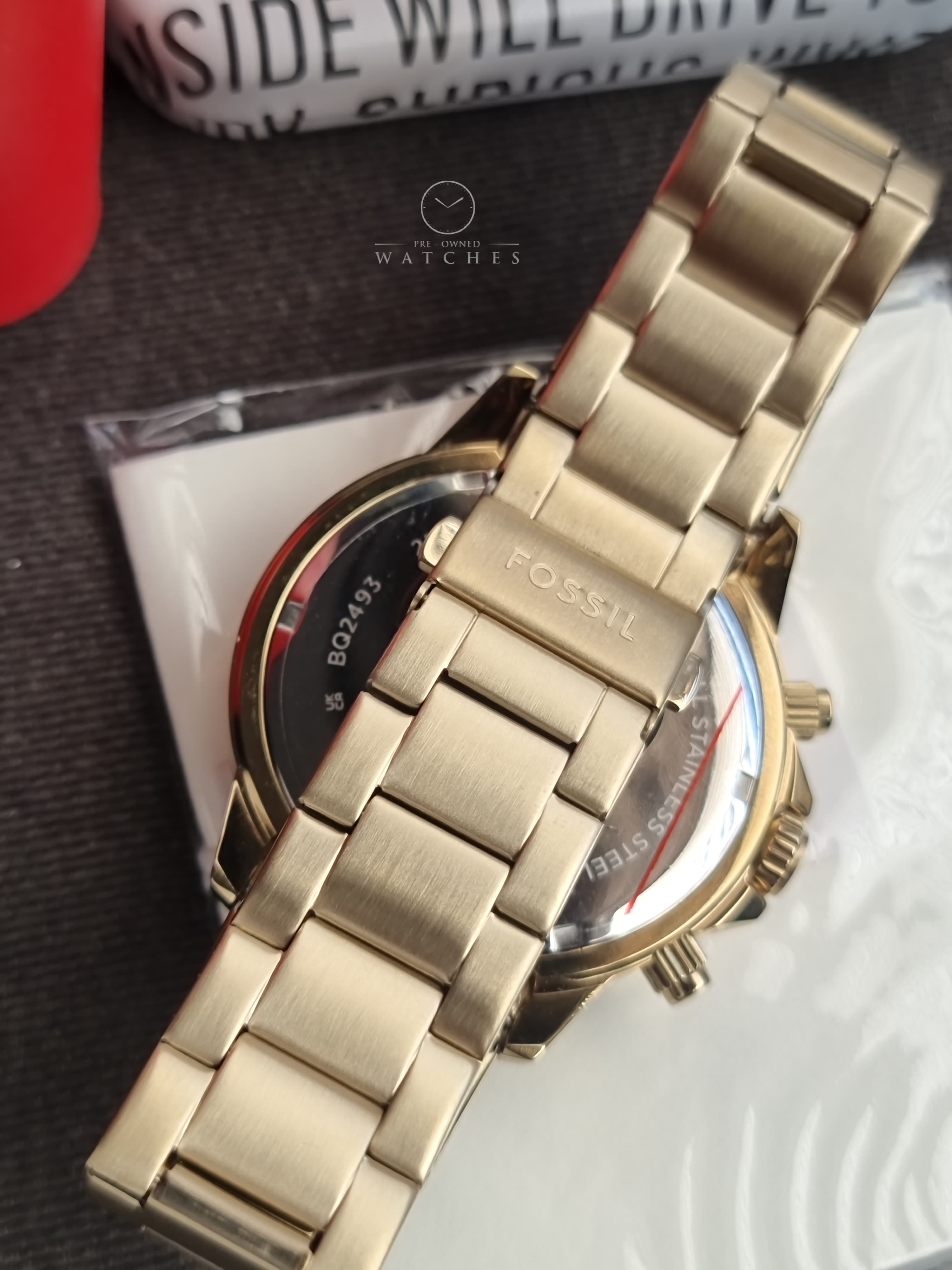 Fossil Bannon Multifunction Gold Stainless Steel Green Dial Chronograph Quartz Watch for Gents - BQ2493