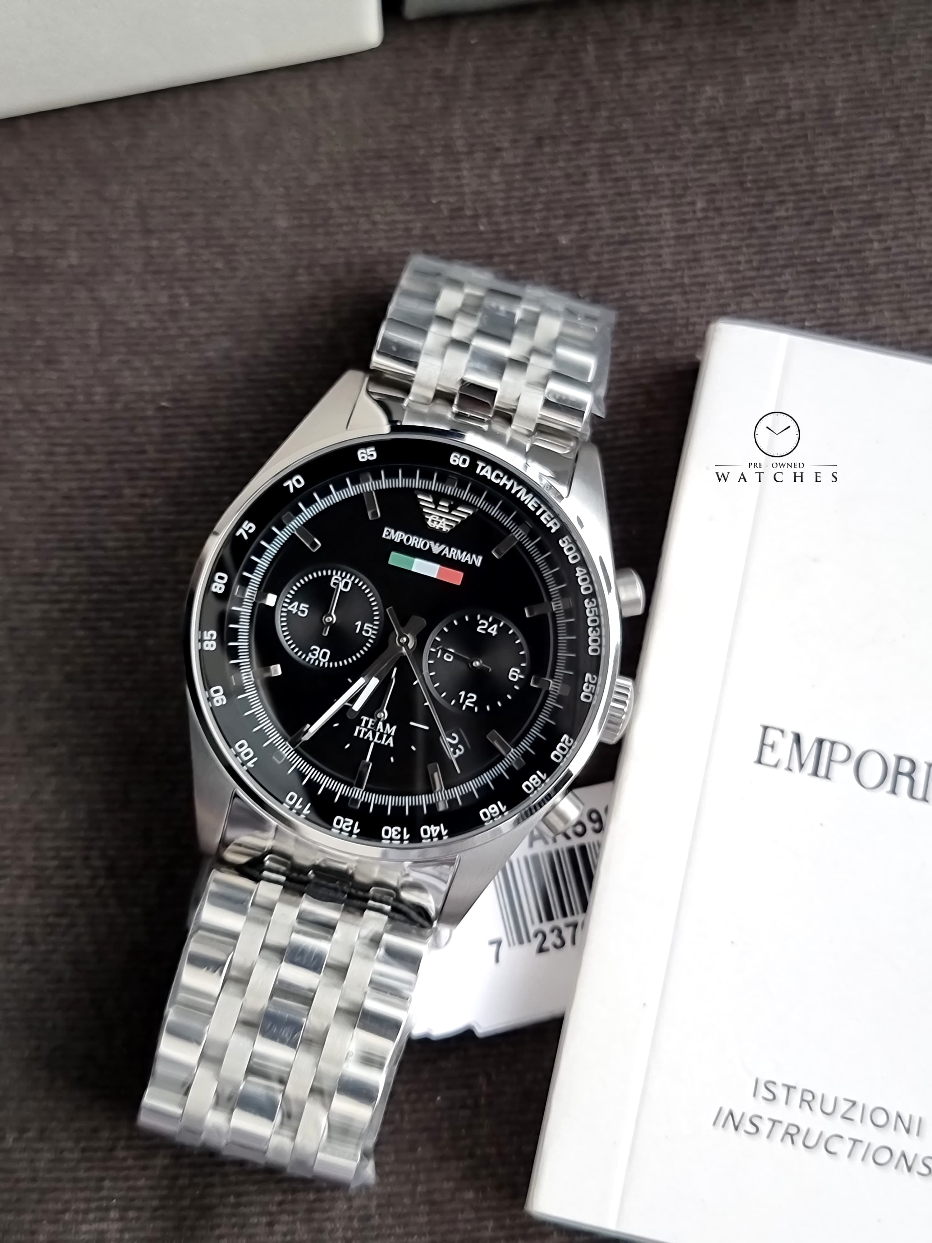 Emporio Armani Men’s Chronograph Stainless Steel Black Dial 43mm Watch AR5983