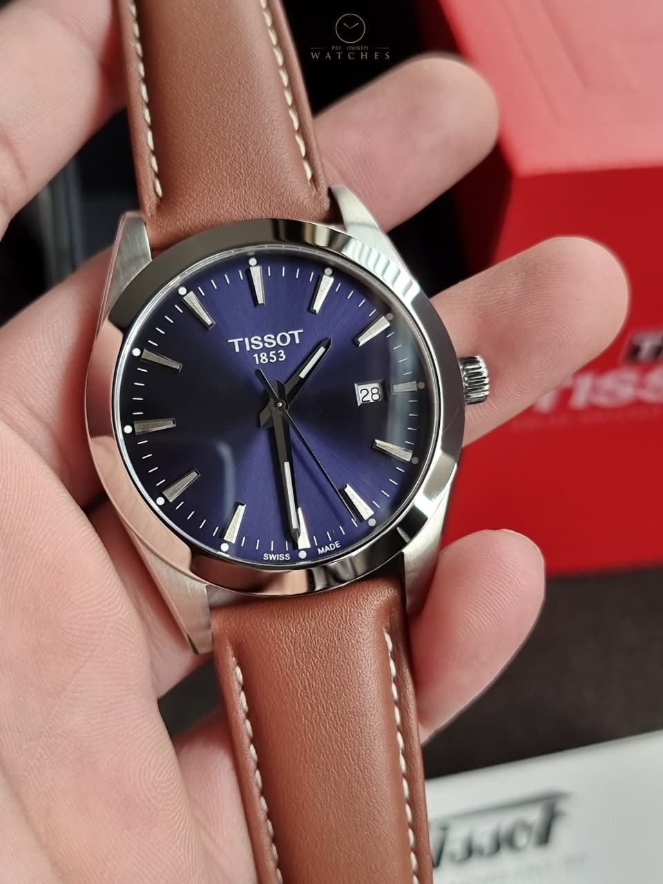 Tissot Gentleman Brown Leather strap Blue Dial Quartz Watch for Men's - T127.410.16.041.00