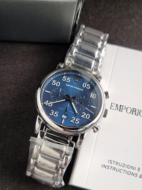 Emporio Armani Men’s Chronograph Quartz Stainless Steel Blue Dial 42mm Watch AR11132
(Without Tag)