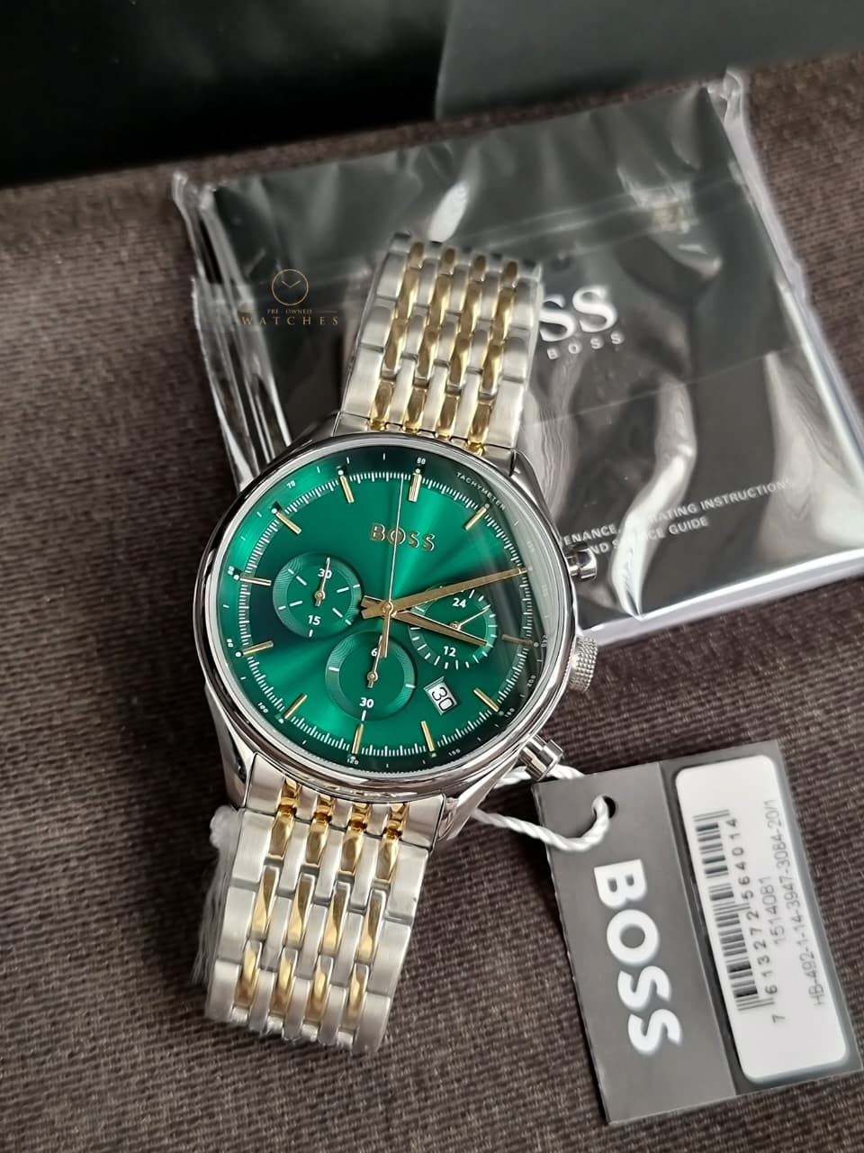 Hugo Boss Men’s Quartz Two-tone Stainless Steel Green Dial 45mm Watch 1514081