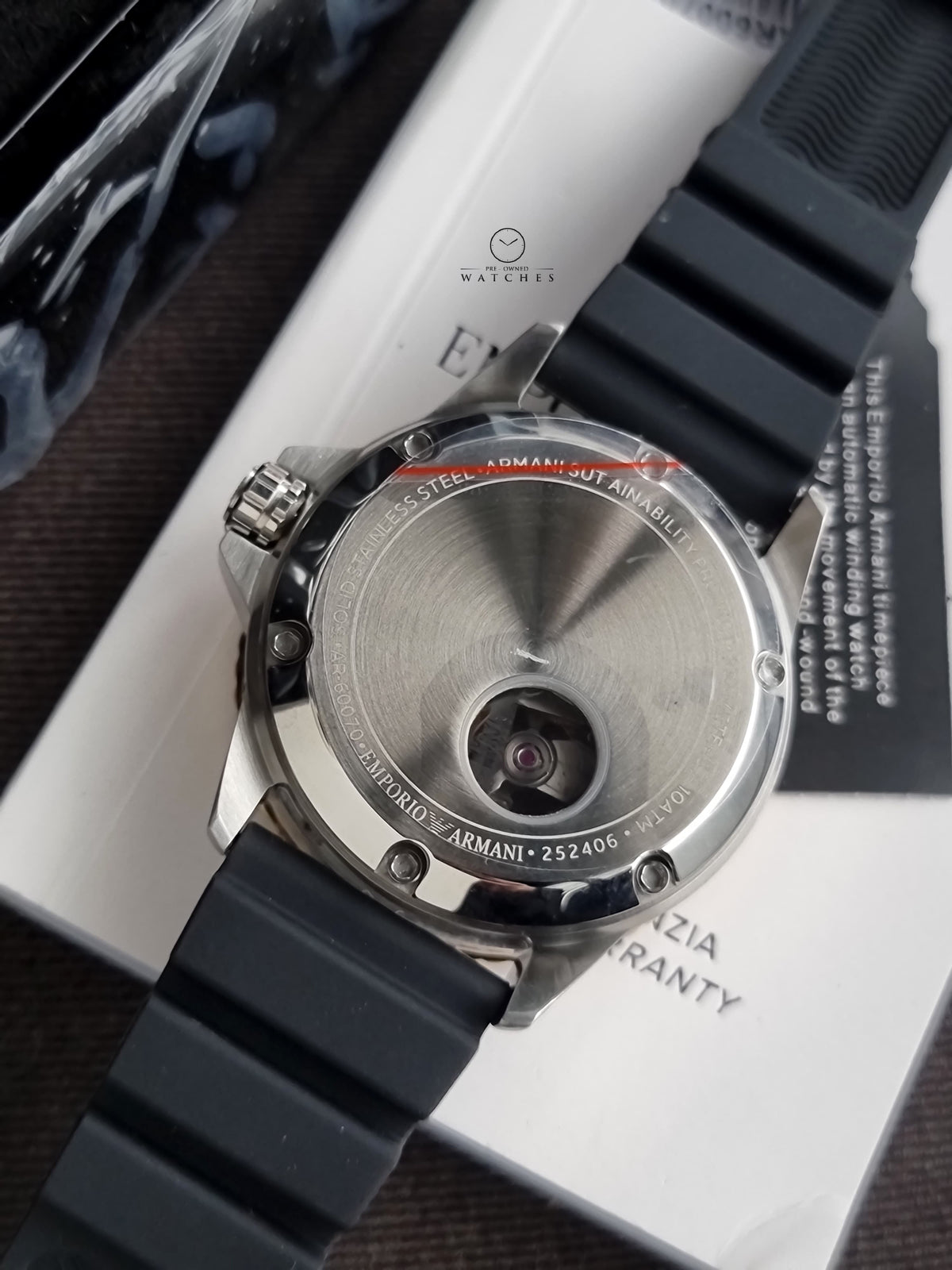 Emporio Armani Meccanico Black Silicone Strap Red Dial Automatic Watch for Gents - AR60070
