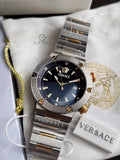 Versace Greca Logo Divers Two-tone Stainless Steel Black 43mm Dial Quartz Watch for Gents - VE8G00424