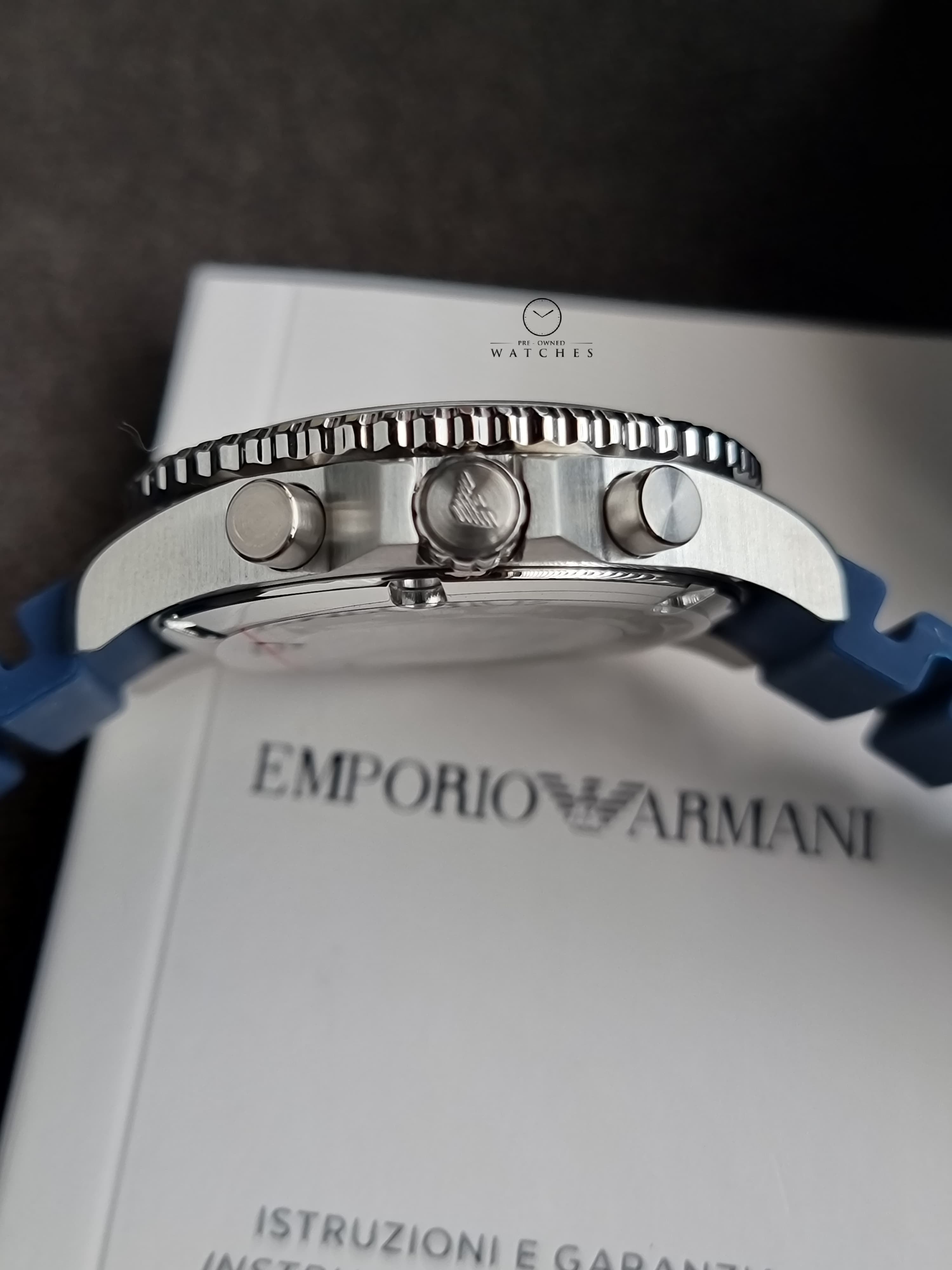 Emporio Armani Men's World Explorer Solar-Powered Chronograph Blue Silicone Watch AR11696