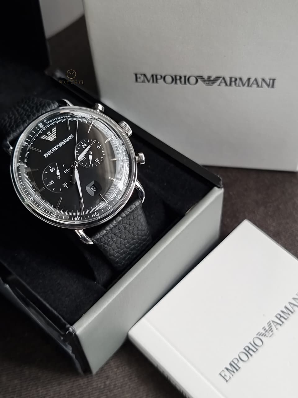 Emporio Armani Men’s Chronograph Quartz Leather Strap Black Dial 43mm Watch AR11143