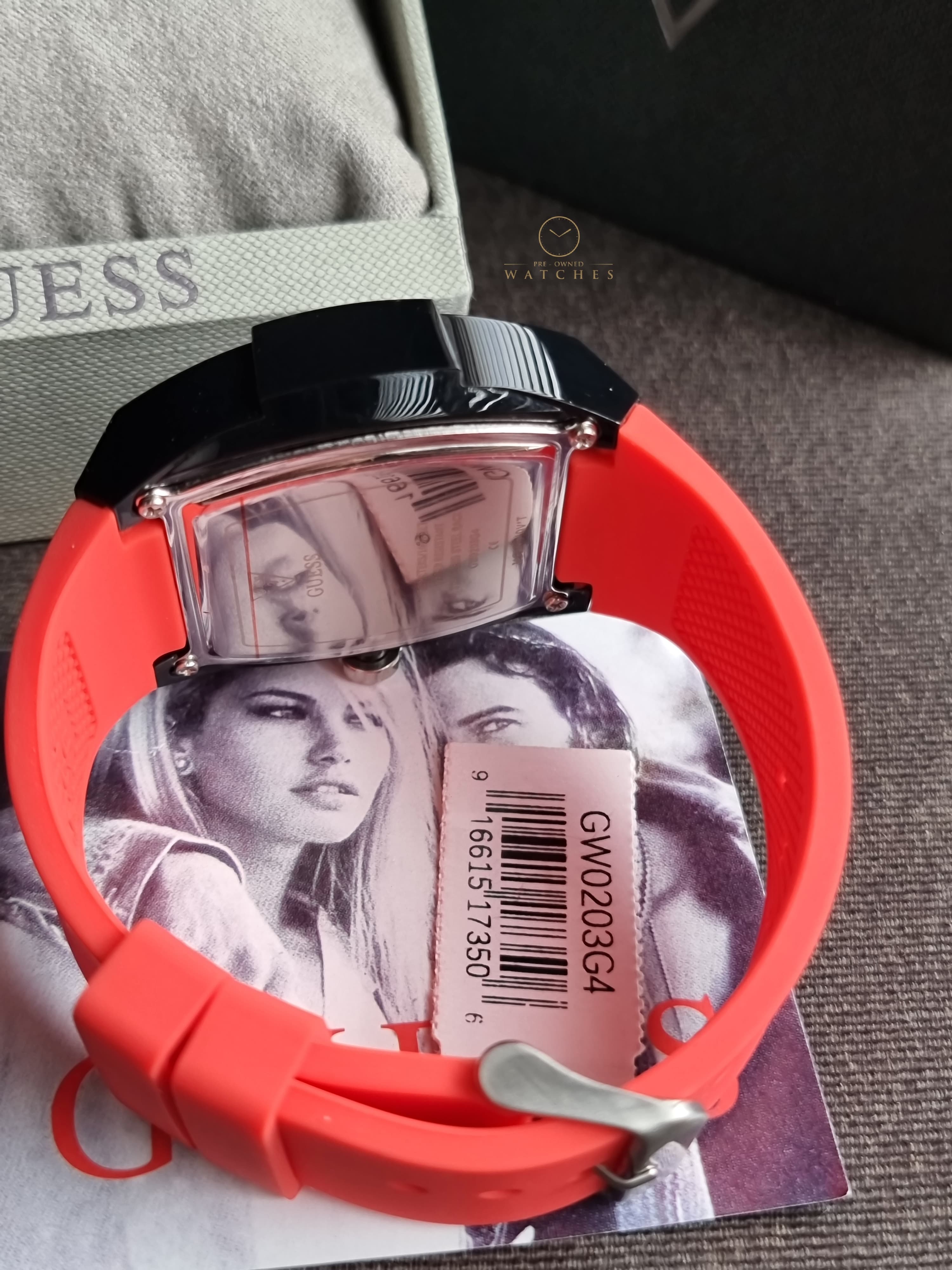 Guess Phoenix Black Silicone Strap Red Dial Quartz Watch for Gents - GW0203G4