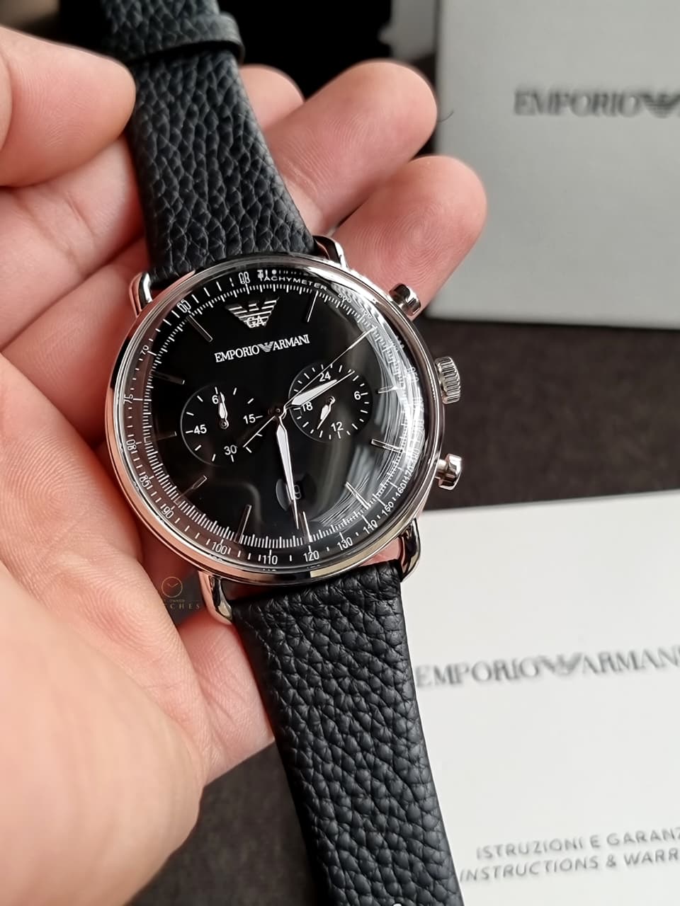 Emporio Armani Men’s Chronograph Quartz Leather Strap Black Dial 43mm Watch AR11143