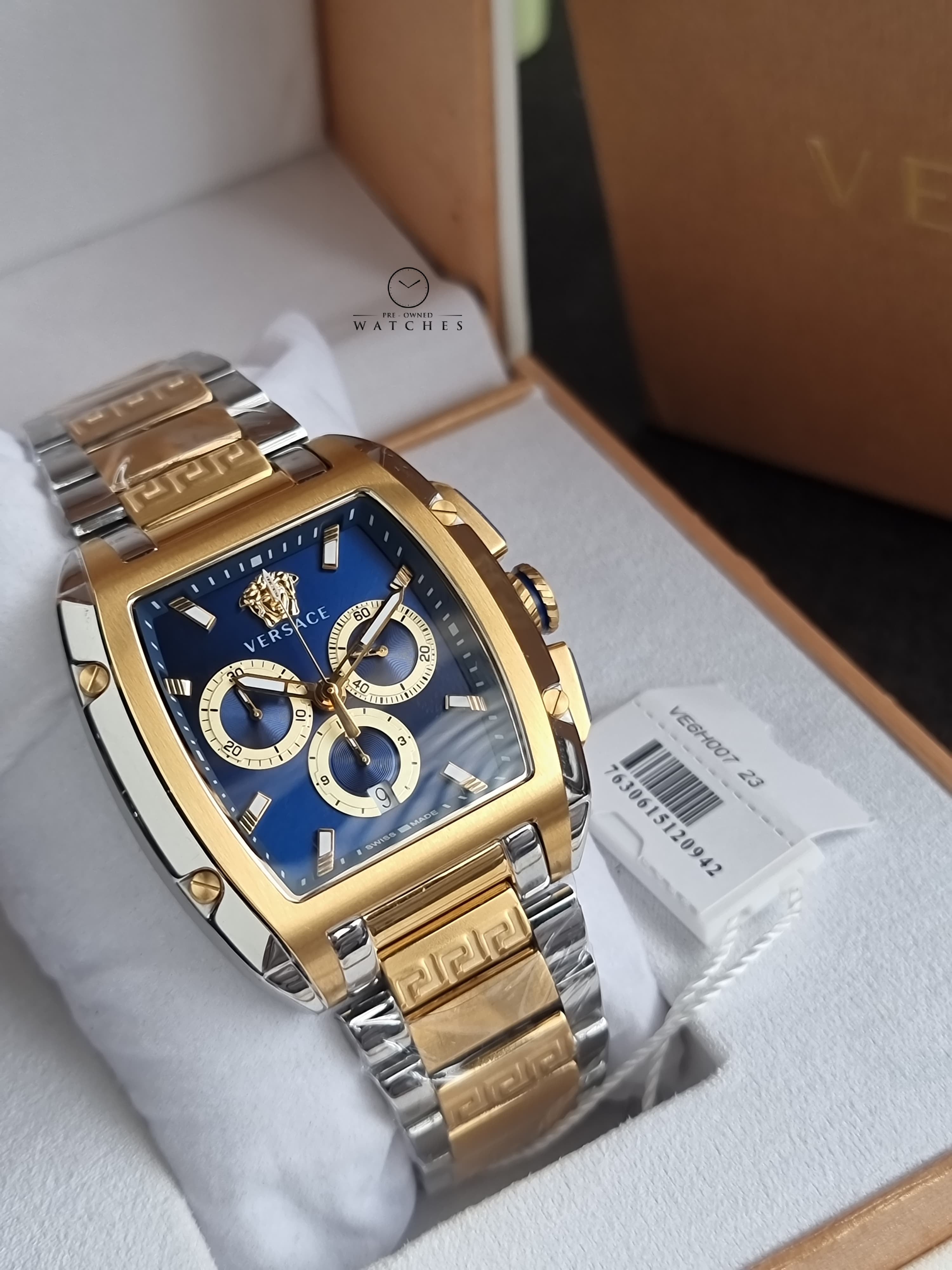 Versace Men’s Quartz Swiss Made Two-Tone Stainless Steel Blue Dial 42mm Watch VE6H00723