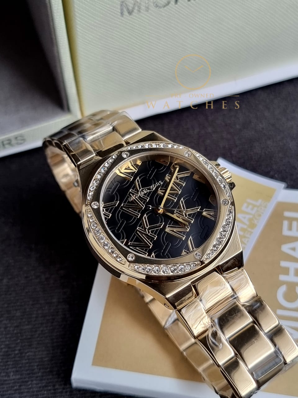 Michael Kors Women’s Quartz Gold Stainless Steel Black Dial 37mm Watch MK7404(without Tag)