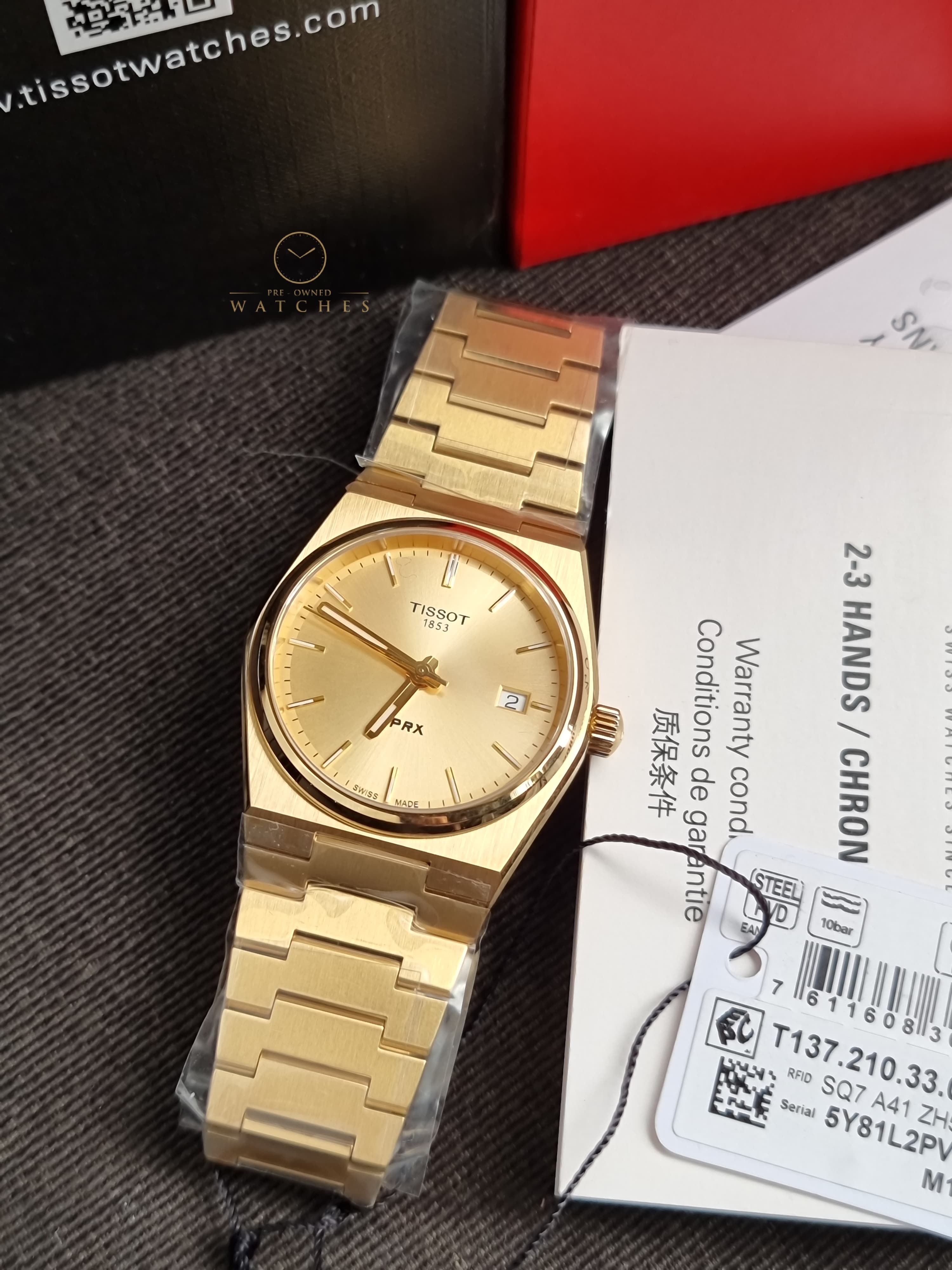 TISSOT PRX T137.210.33.021.00 Watch 35mm Champagne Gold Quartz