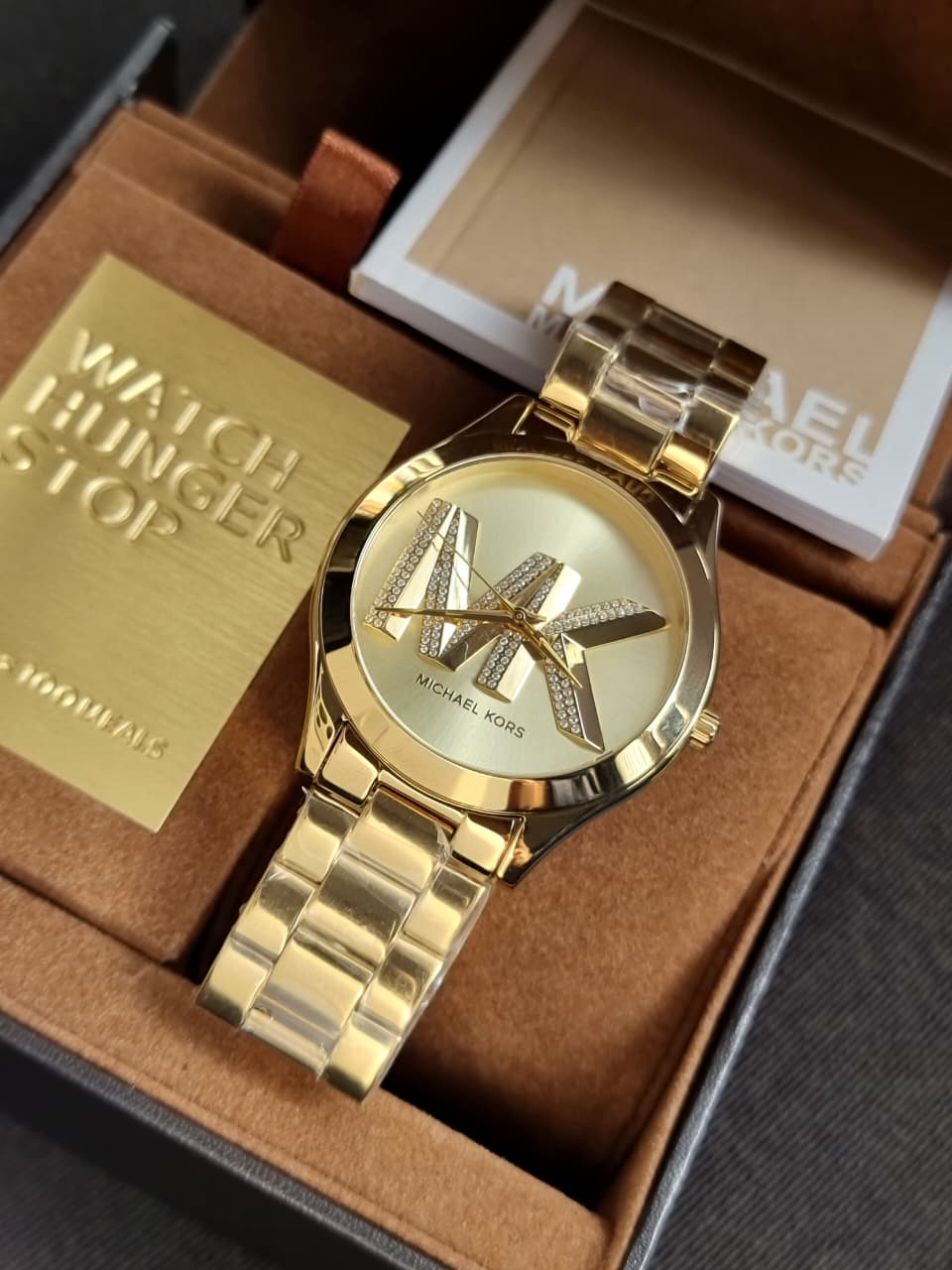 Michael Kors Runway Gold Dial Gold Steel Strap Watch For Women - MK4732