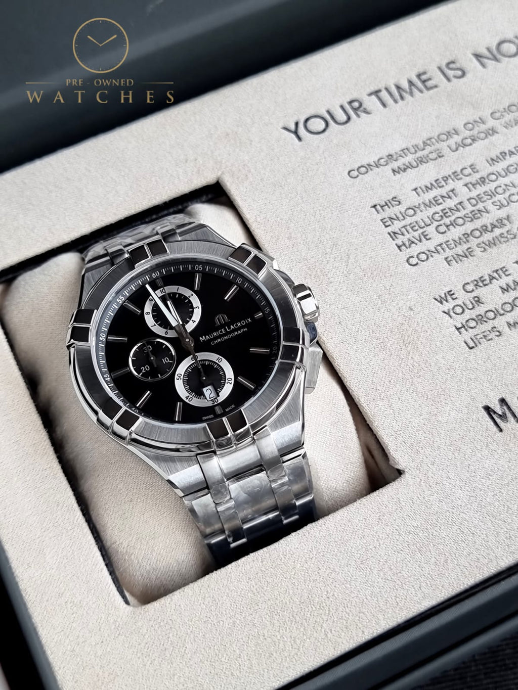 Maurice Lacroix Aikon Silver Stainless Steel Grey Dial Chronograph Quartz Watch for Gents – AI1018-SS002-330-1