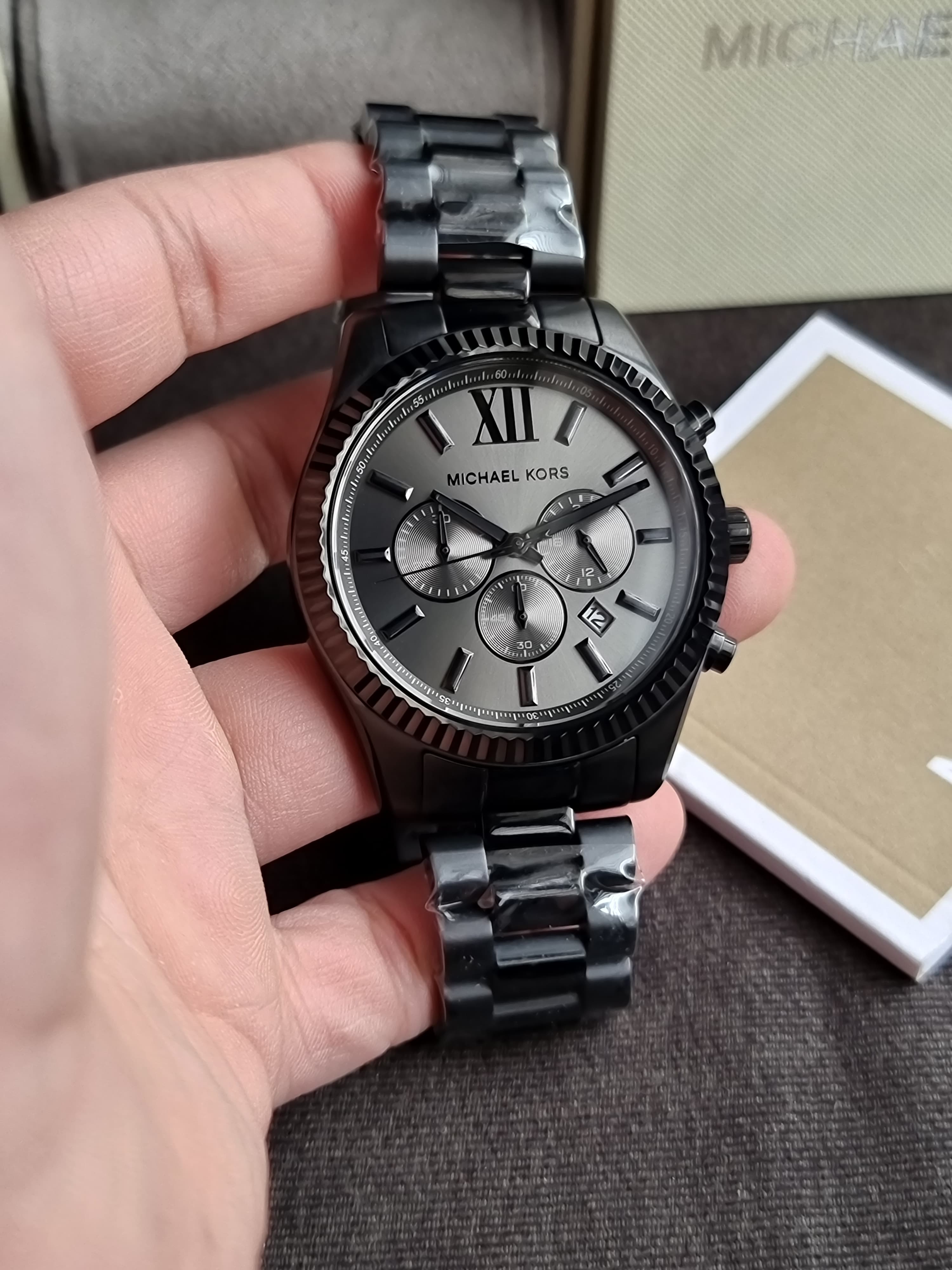 Michael Kors Lexington Chronograph Black Dial Black Steel Strap Watch for Men - MK9154