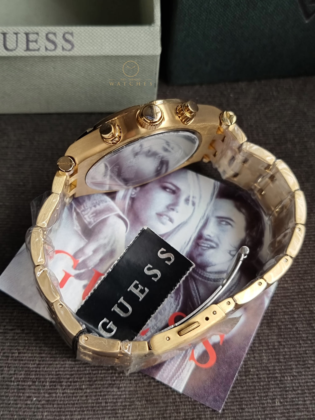 Guess Men’s Quartz Gold Stainless Steel Black Dial 44mm Watch GW0455G2