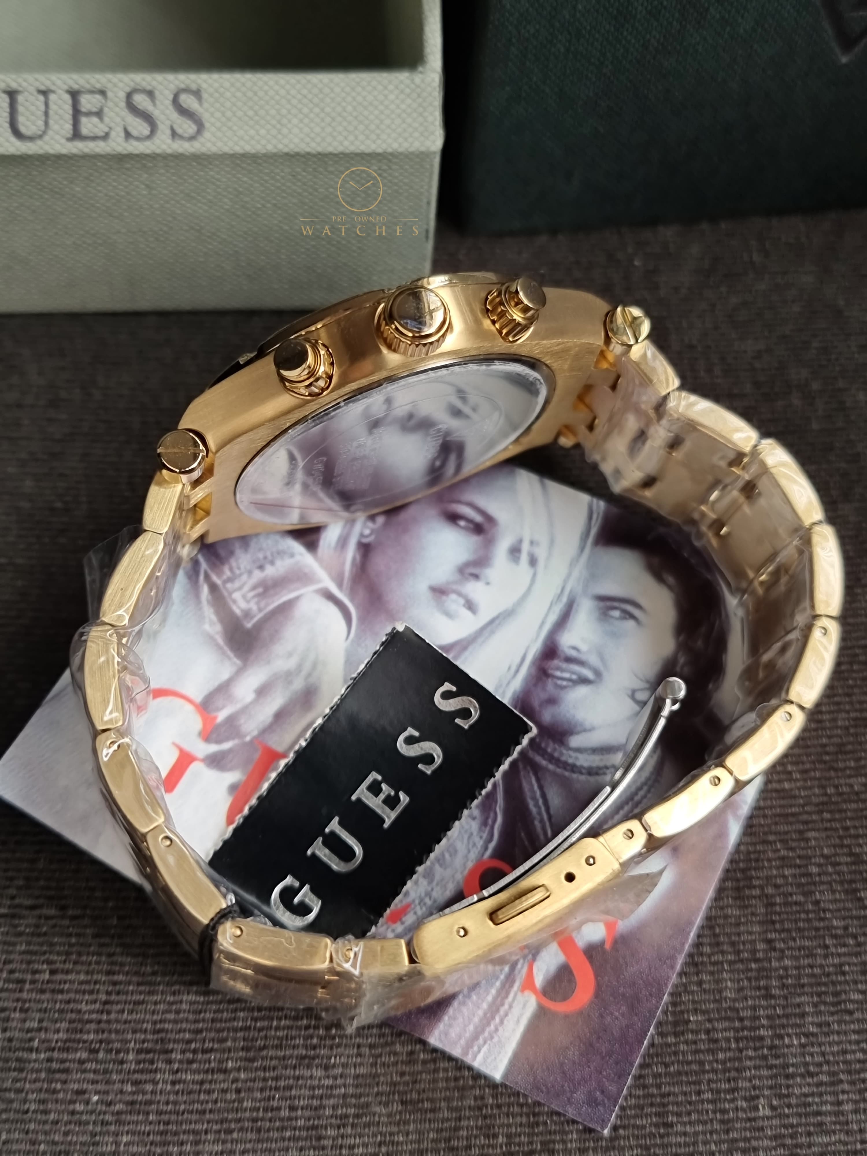 Guess Men’s Quartz Gold Stainless Steel Black Dial 44mm Watch GW0455G2