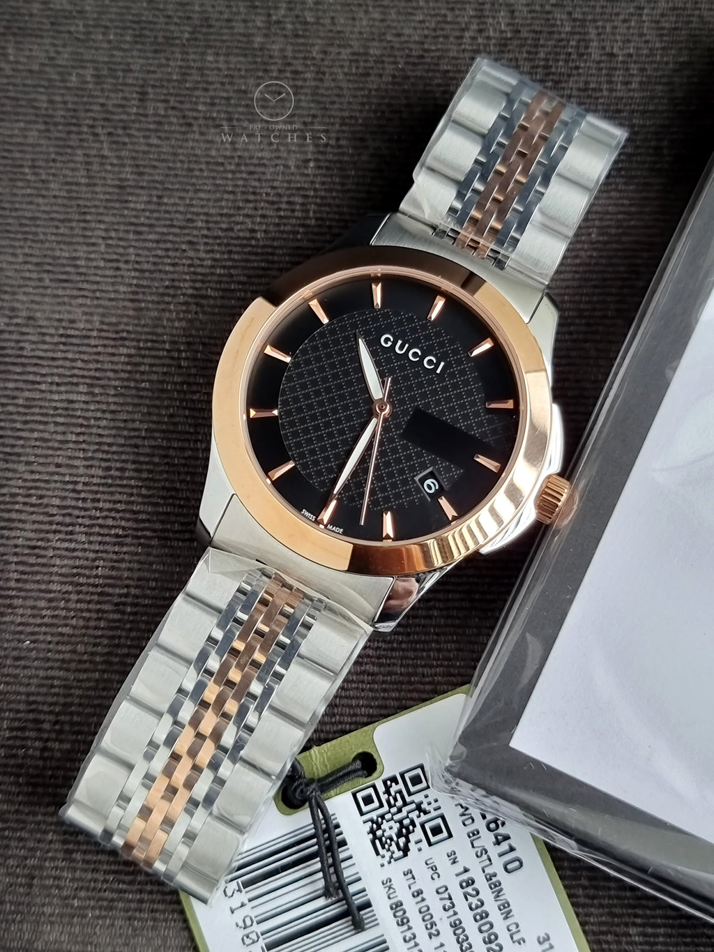 Gucci Men’s Swiss Made Quartz Stainless Steel Black Dial 38mm Watch YA126410