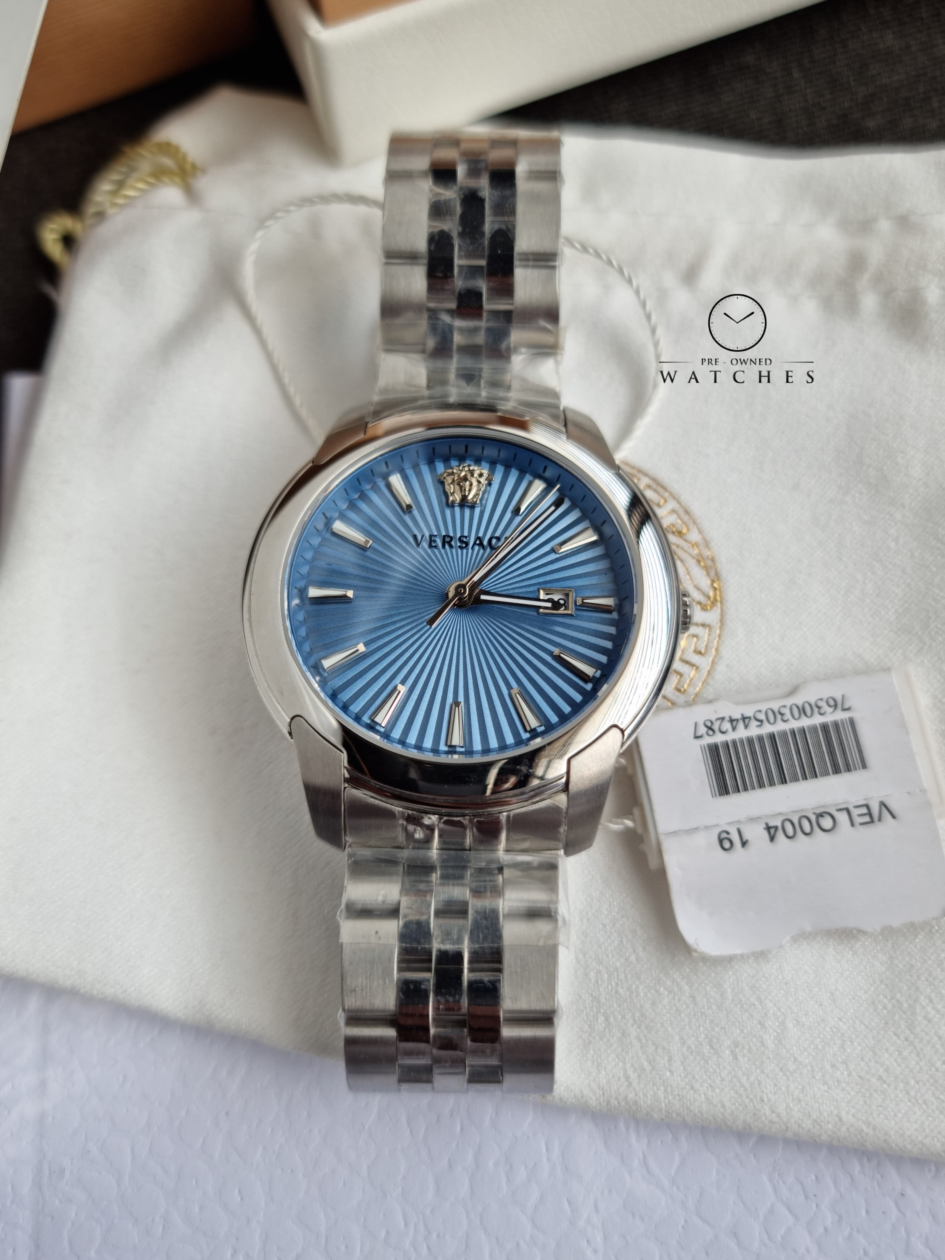 Versace Men’s Quartz Swiss Made Silver Stainless Steel Blue Dial 42mm Watch VELQ00419