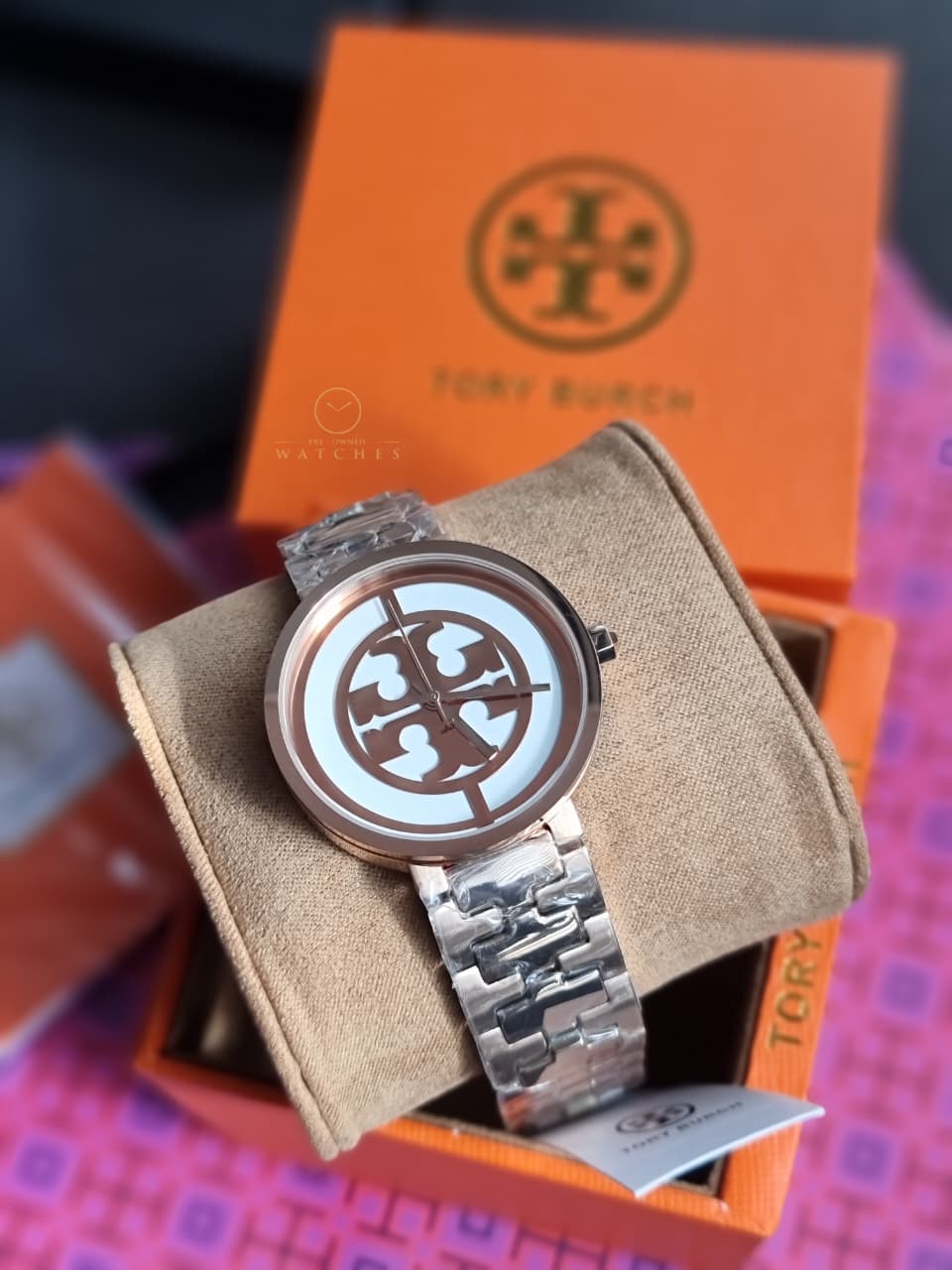 Tory Burch Reva Rose Gold Stainless Steel Rose Gold Dial Quartz Watch for Ladies - TBW4028